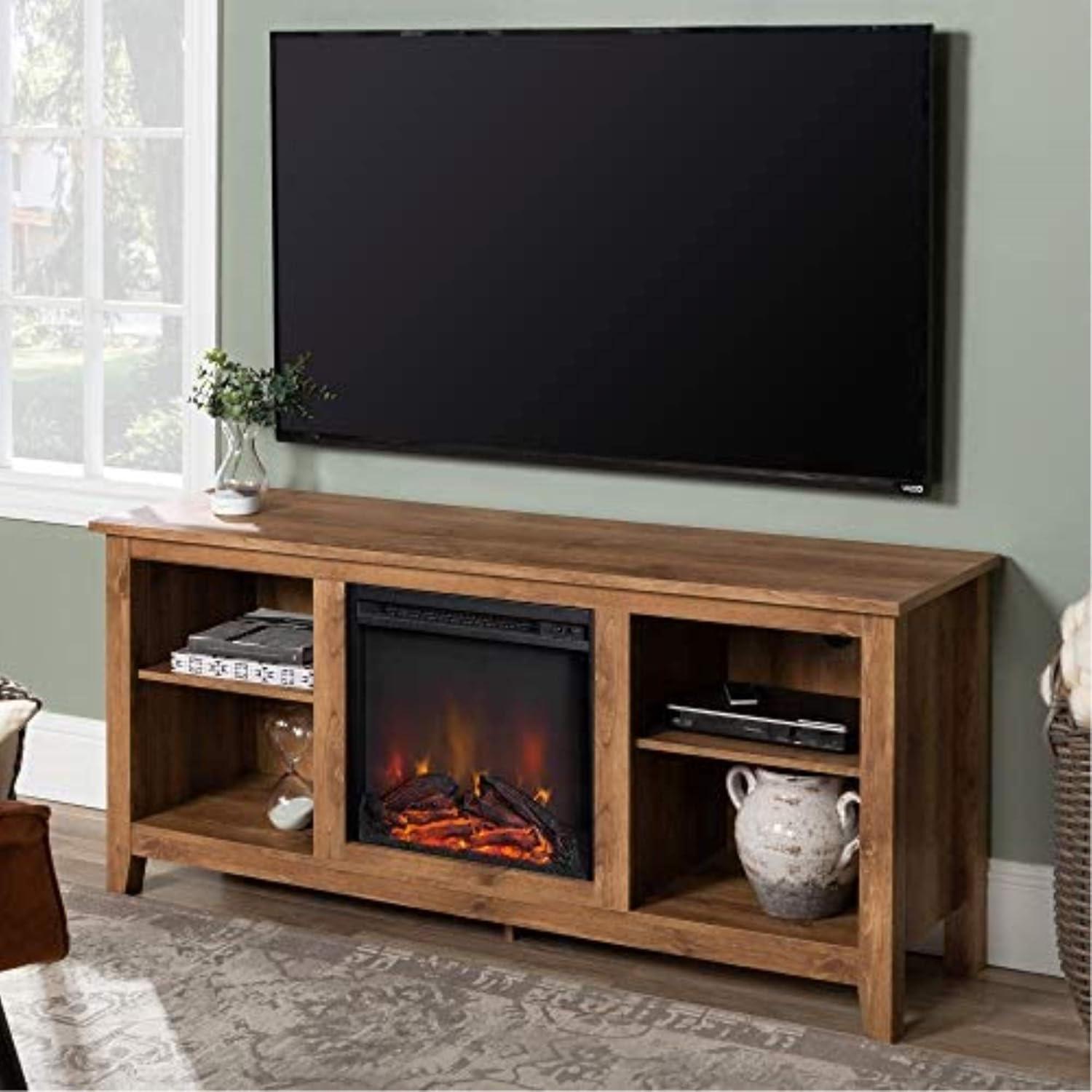 imageWalker Edison Wren Classic 4 Cubby Fireplace TV Stand for TVs up to 80 Inches 70 Inch EspressoWhite Oak