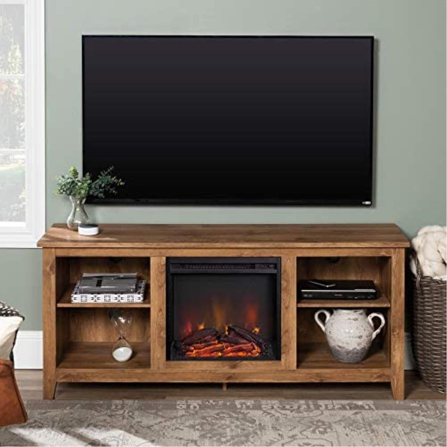 imageWalker Edison Wren Classic 4 Cubby Fireplace TV Stand for TVs up to 80 Inches 70 Inch EspressoWhite Oak