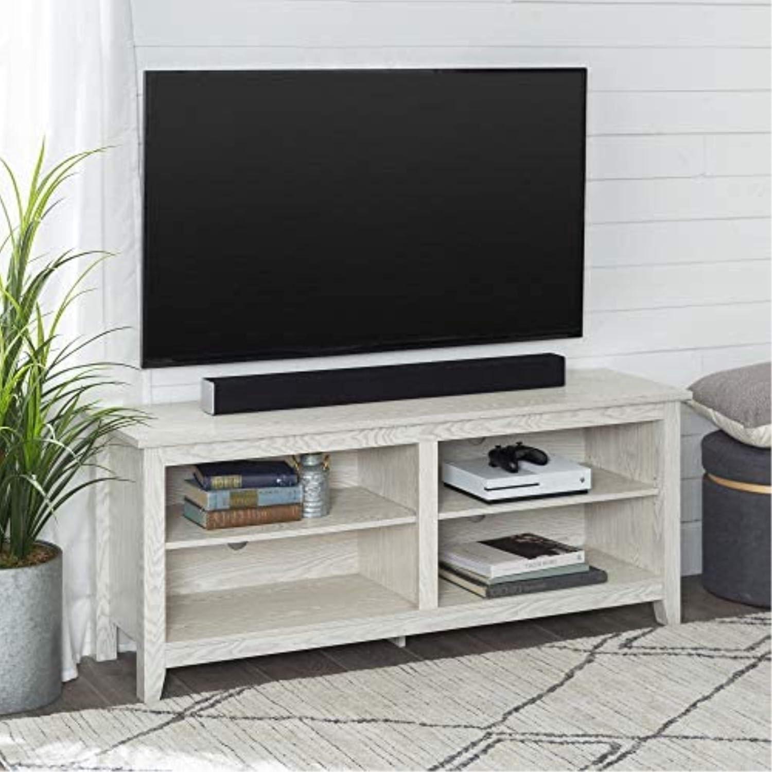 imageWalker Edison Wren Classic 4 Cubby Fireplace TV Stand for TVs up to 80 Inches 70 Inch EspressoWhite Wash