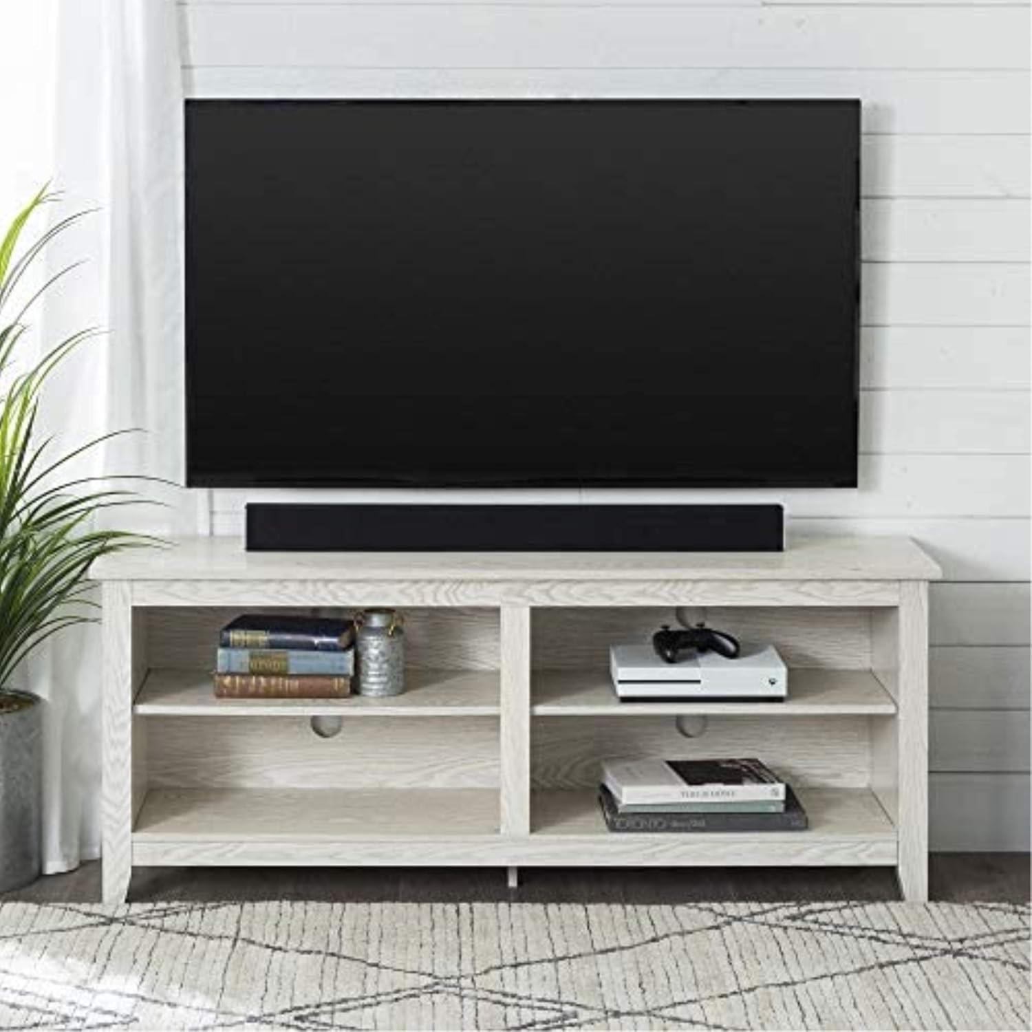 imageWalker Edison Wren Classic 4 Cubby Fireplace TV Stand for TVs up to 80 Inches 70 Inch EspressoWhite Wash