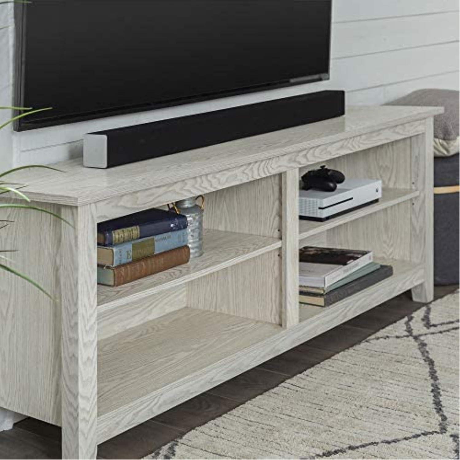 imageWalker Edison Wren Classic 4 Cubby Fireplace TV Stand for TVs up to 80 Inches 70 Inch EspressoWhite Wash