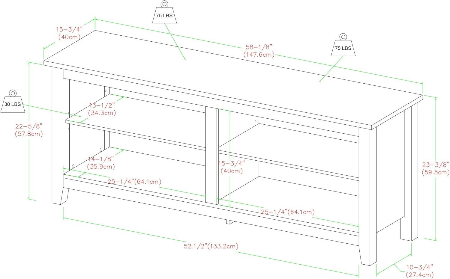 imageWalker Edison Wren Classic 4 Cubby TV Stand for TVs up to 65 Inches 58 Inch BrownBarnwood