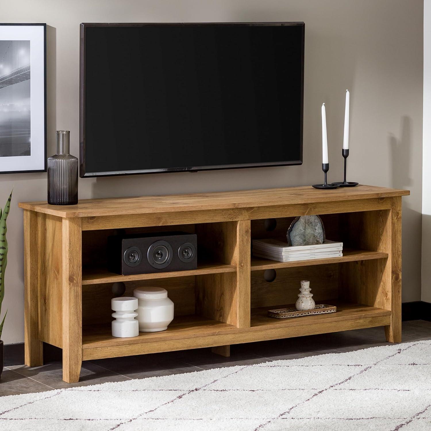 imageWalker Edison Wren Classic 4 Cubby TV Stand for TVs up to 65 Inches 58 Inch BrownBarnwood