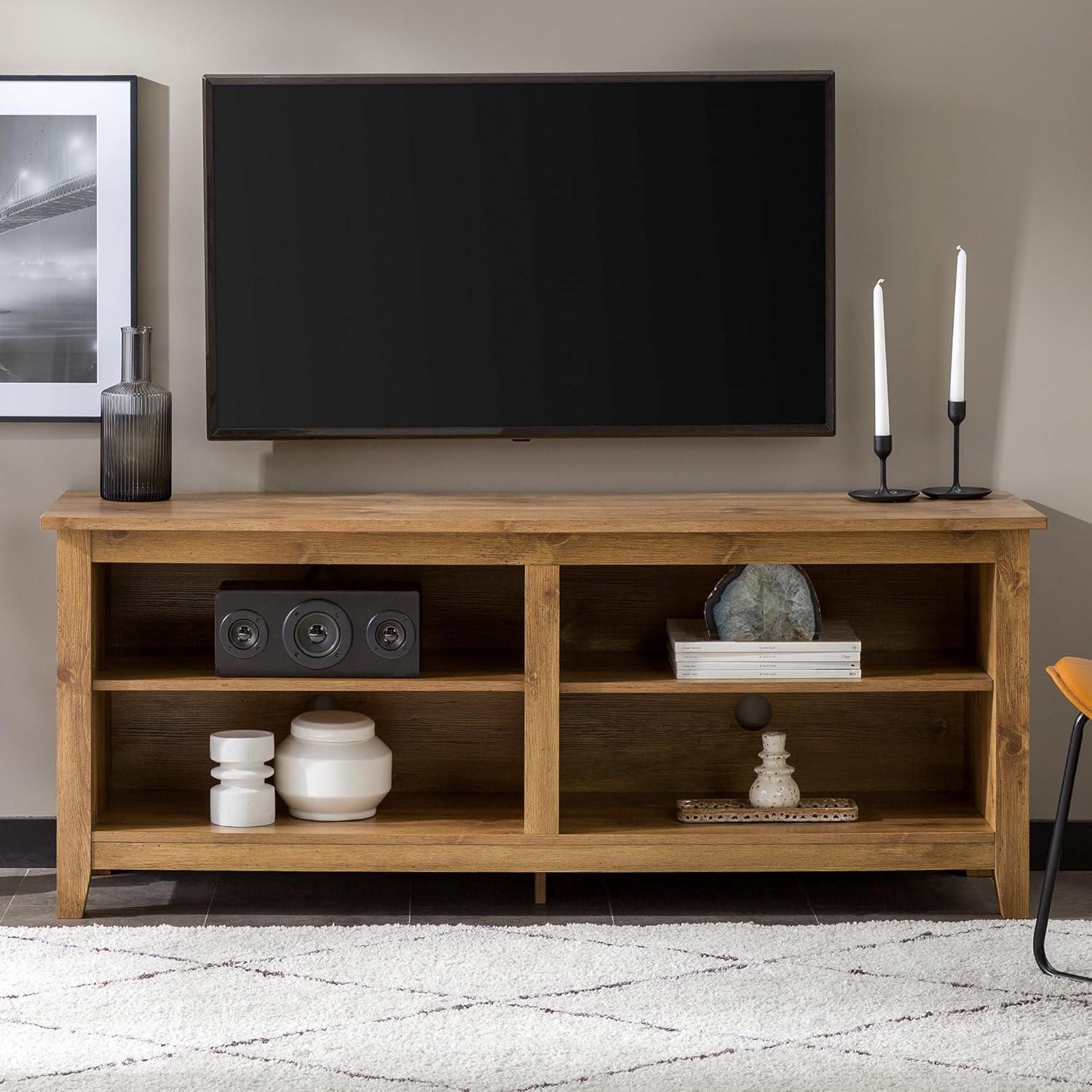 imageWalker Edison Wren Classic 4 Cubby TV Stand for TVs up to 65 Inches 58 Inch BrownBarnwood
