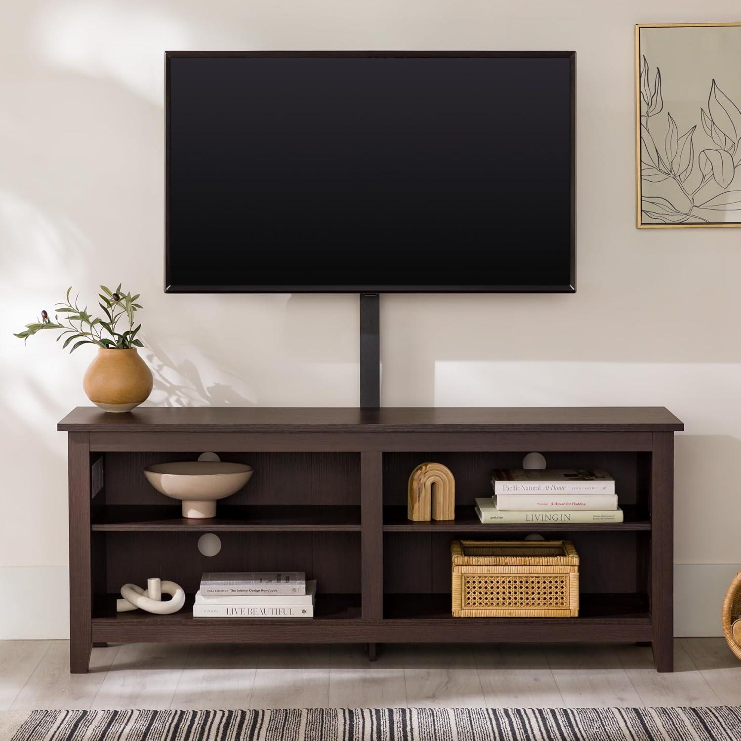 imageWalker Edison Wren Classic 4 Cubby TV Stand for TVs up to 65 Inches 58 Inch BrownEspresso