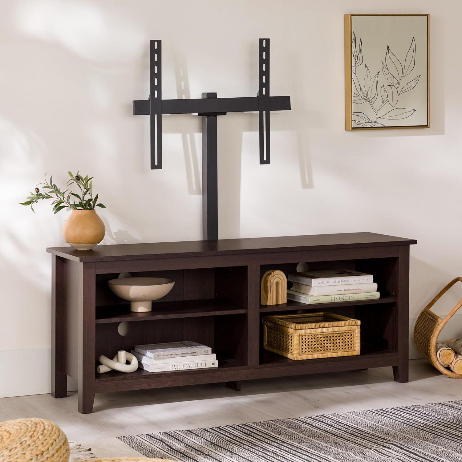 imageWalker Edison Wren Classic 4 Cubby TV Stand for TVs up to 65 Inches 58 Inch BrownEspresso