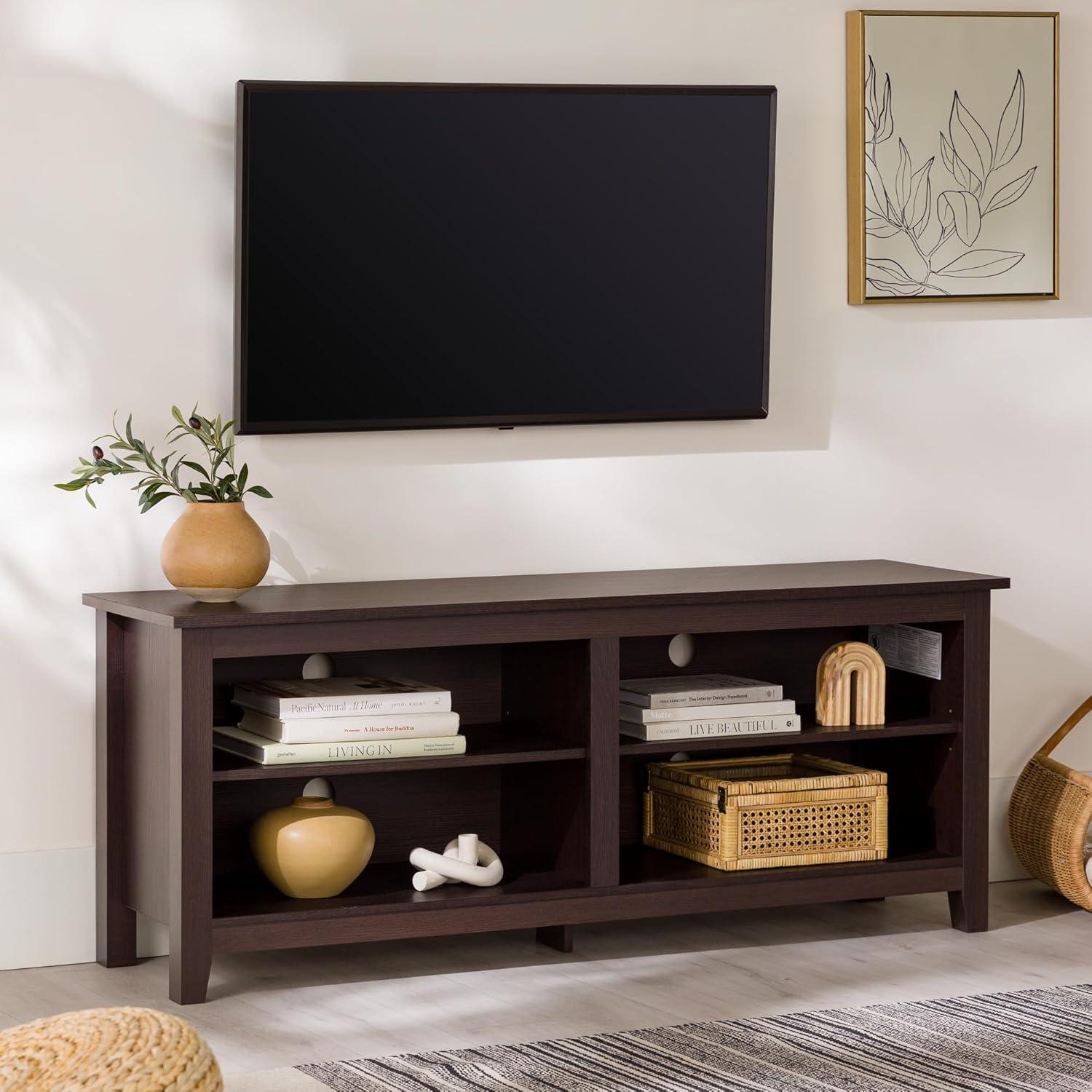 imageWalker Edison Wren Classic 4 Cubby TV Stand for TVs up to 65 Inches 58 Inch BrownEspresso