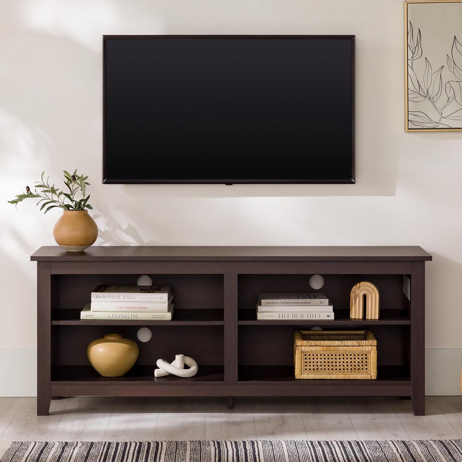 imageWalker Edison Wren Classic 4 Cubby TV Stand for TVs up to 65 Inches 58 Inch BrownEspresso