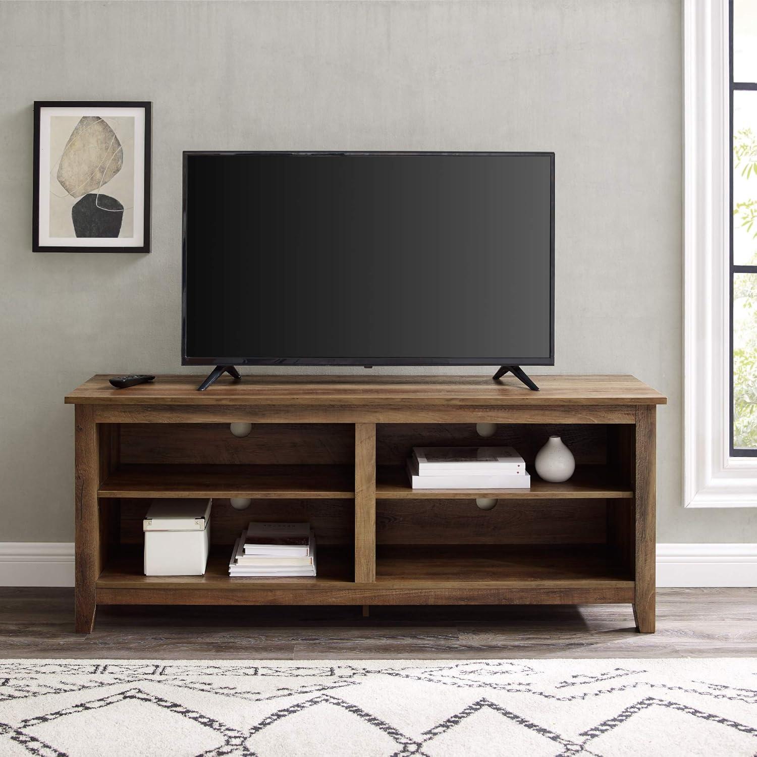imageWalker Edison Wren Classic 4 Cubby TV Stand for TVs up to 65 Inches 58 Inch BrownRustic Oak