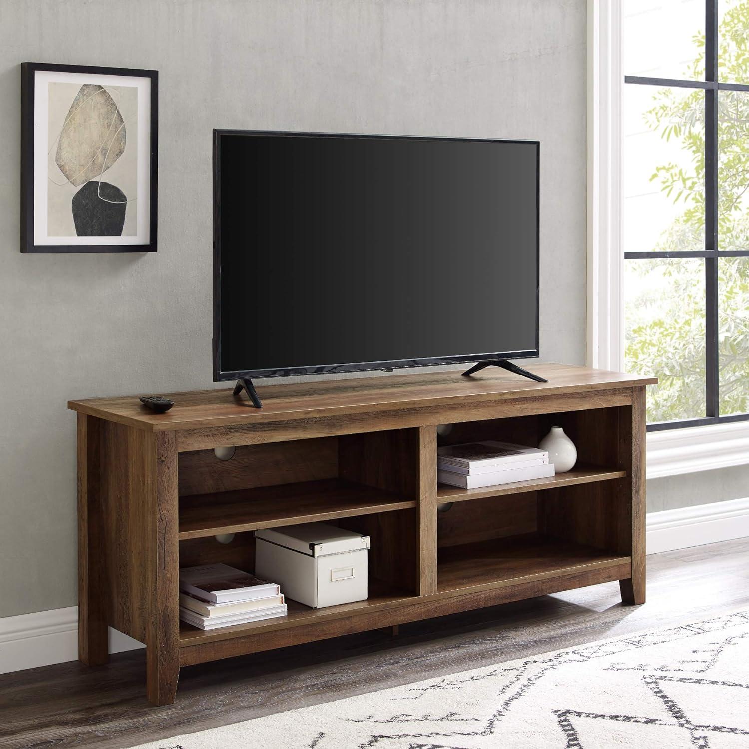 imageWalker Edison Wren Classic 4 Cubby TV Stand for TVs up to 65 Inches 58 Inch BrownRustic Oak