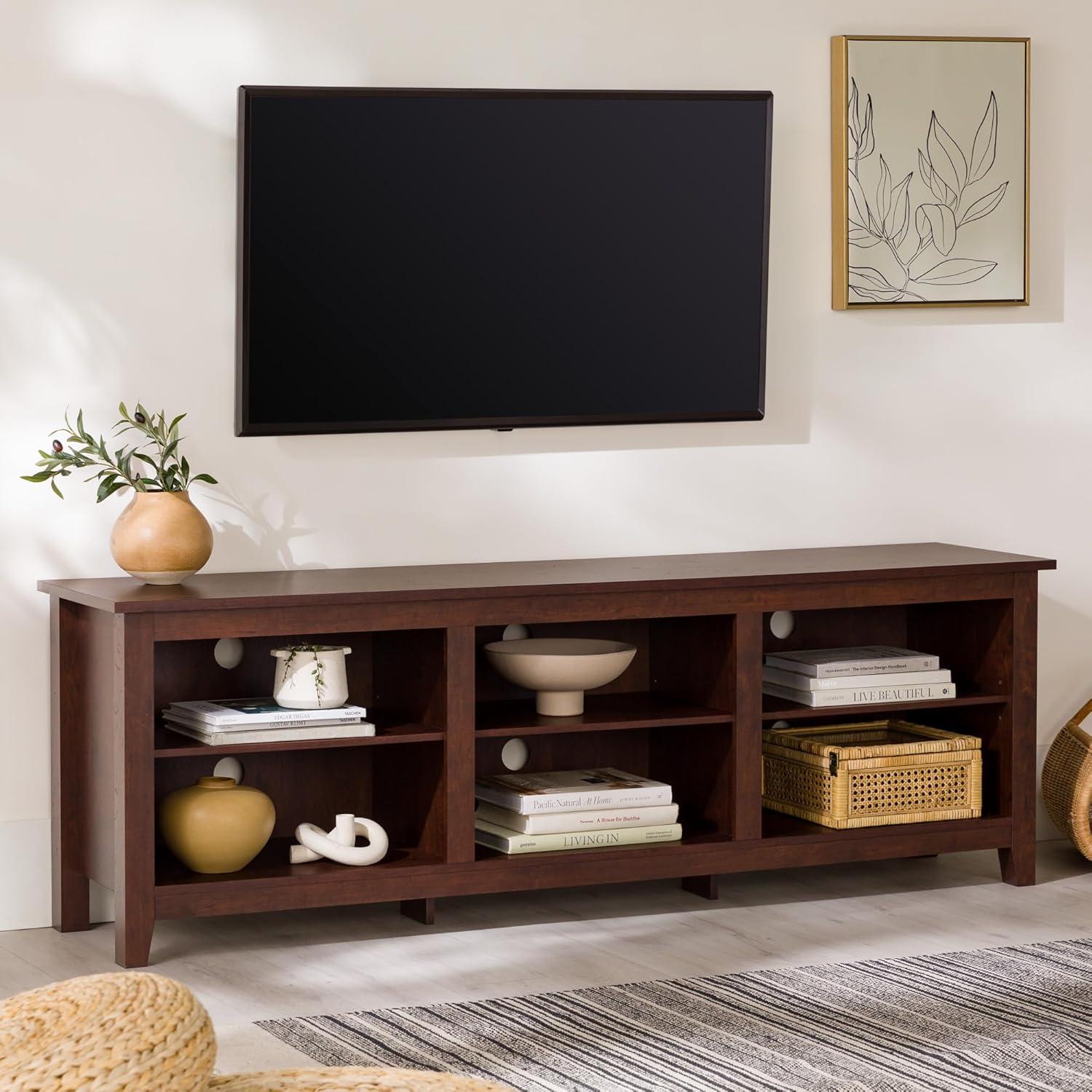imageWalker Edison Wren Classic 6 Cubby TV Stand for TVs up to 80 Inches 70 Inch CharcoalBrown