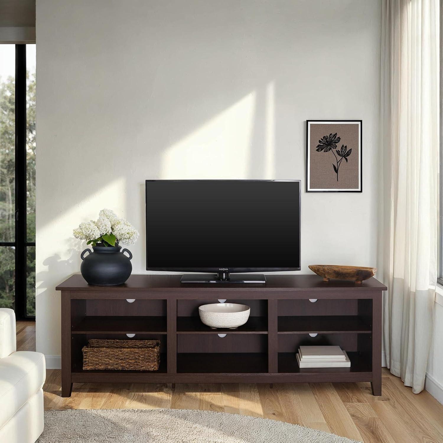 imageWalker Edison Wren Classic 6 Cubby TV Stand for TVs up to 80 Inches 70 Inch CharcoalEspresso