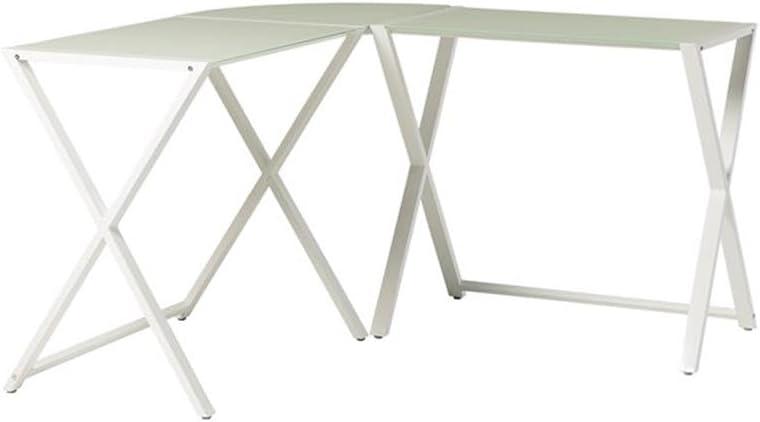 imageWalker Edison Wright Modern X Leg Glass Top Corner Computer Gaming L Shape Desk Home Office 51 Inch White