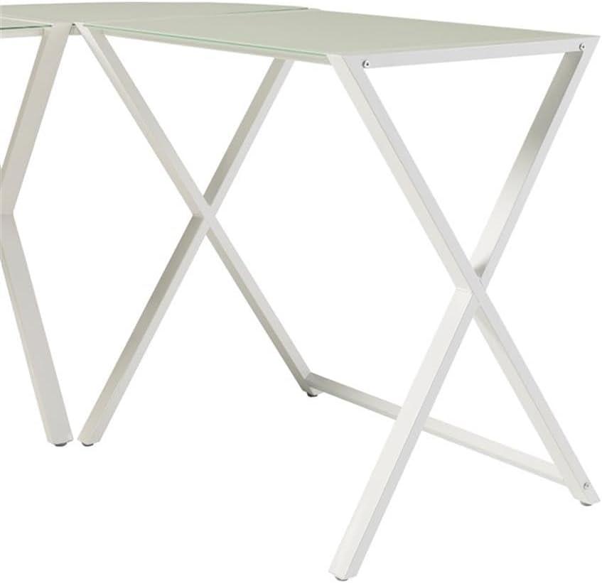 imageWalker Edison Wright Modern X Leg Glass Top Corner Computer Gaming L Shape Desk Home Office 51 Inch White