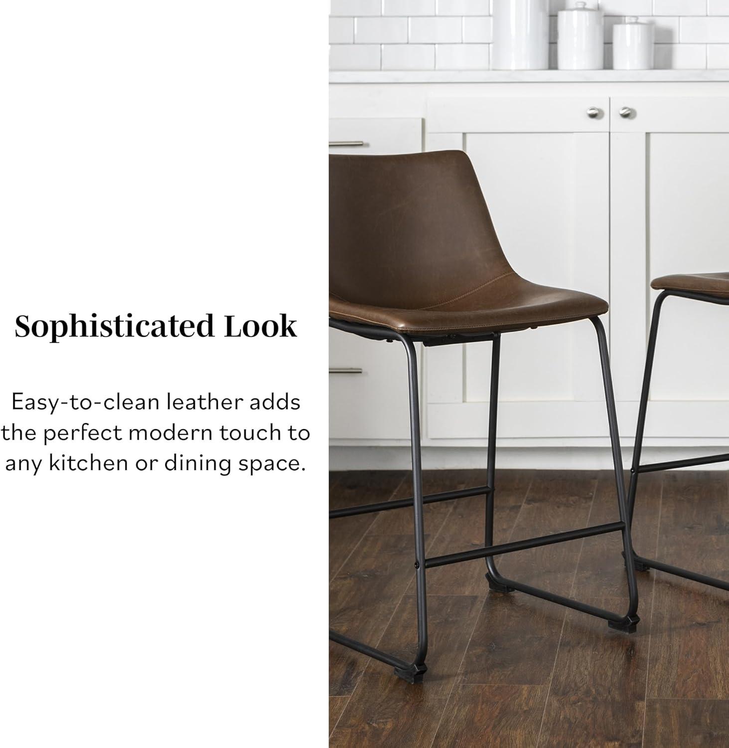 imageWalker Edison Xuma Modern Faux Leather Armless Low Back Counter Stool Set of 2 Whiskey BrownBrown