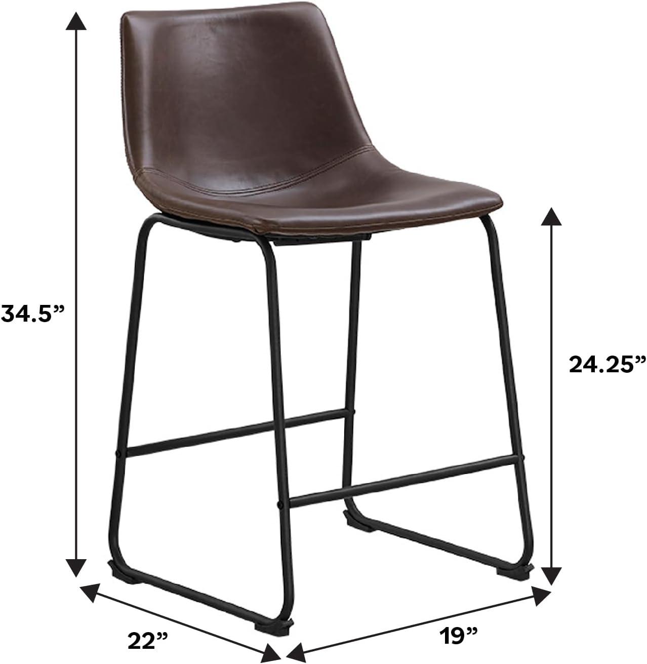 imageWalker Edison Xuma Modern Faux Leather Armless Low Back Counter Stool Set of 2 Whiskey BrownBrown