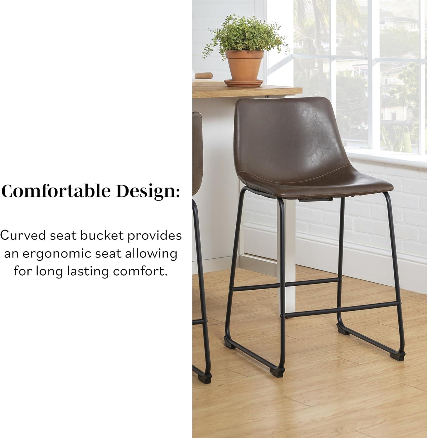 imageWalker Edison Xuma Modern Faux Leather Armless Low Back Counter Stool Set of 2 Whiskey BrownBrown