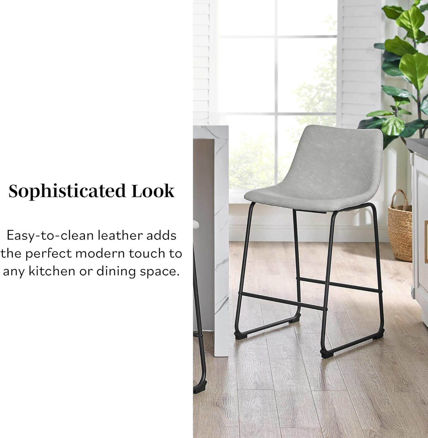 imageWalker Edison Xuma Modern Faux Leather Armless Low Back Counter Stool Set of 2 Whiskey BrownGrey