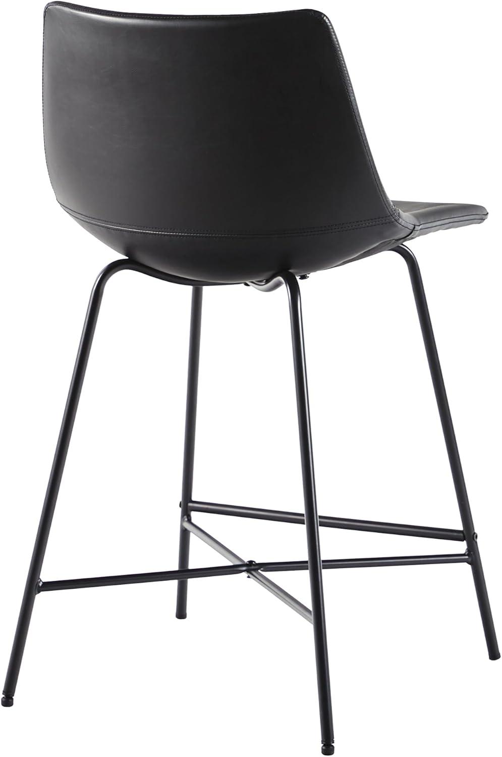 imageWalker Edison Xuma Modern Faux Leather Armless Low Back Counter Stool Set of 2 Whiskey BrownModern Black