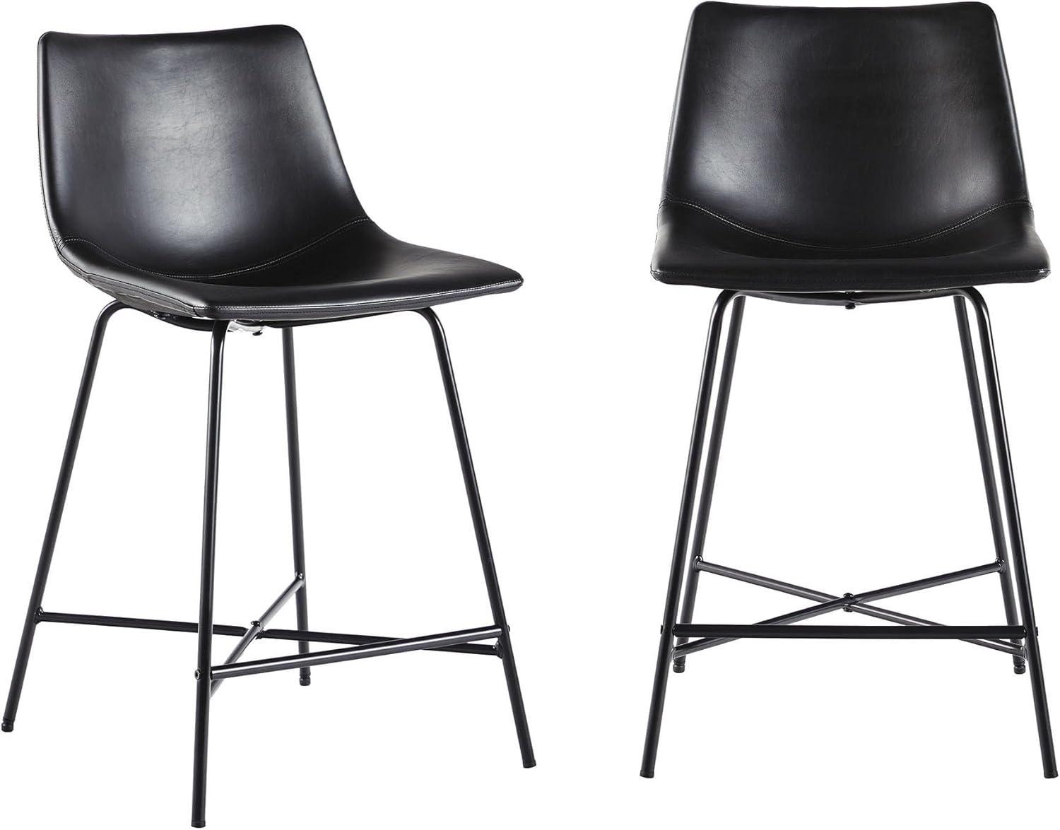 imageWalker Edison Xuma Modern Faux Leather Armless Low Back Counter Stool Set of 2 Whiskey BrownModern Black
