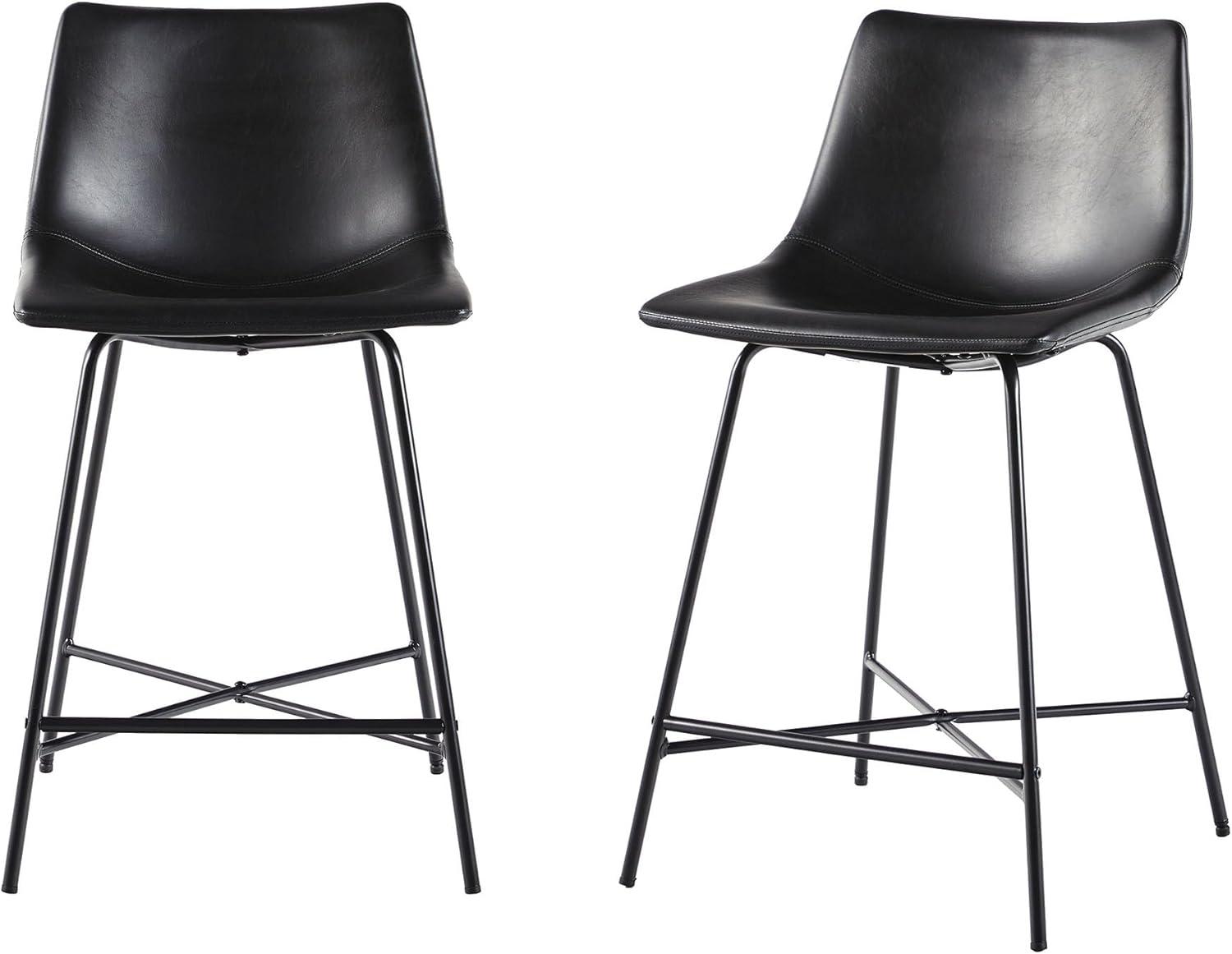 imageWalker Edison Xuma Modern Faux Leather Armless Low Back Counter Stool Set of 2 Whiskey BrownModern Black