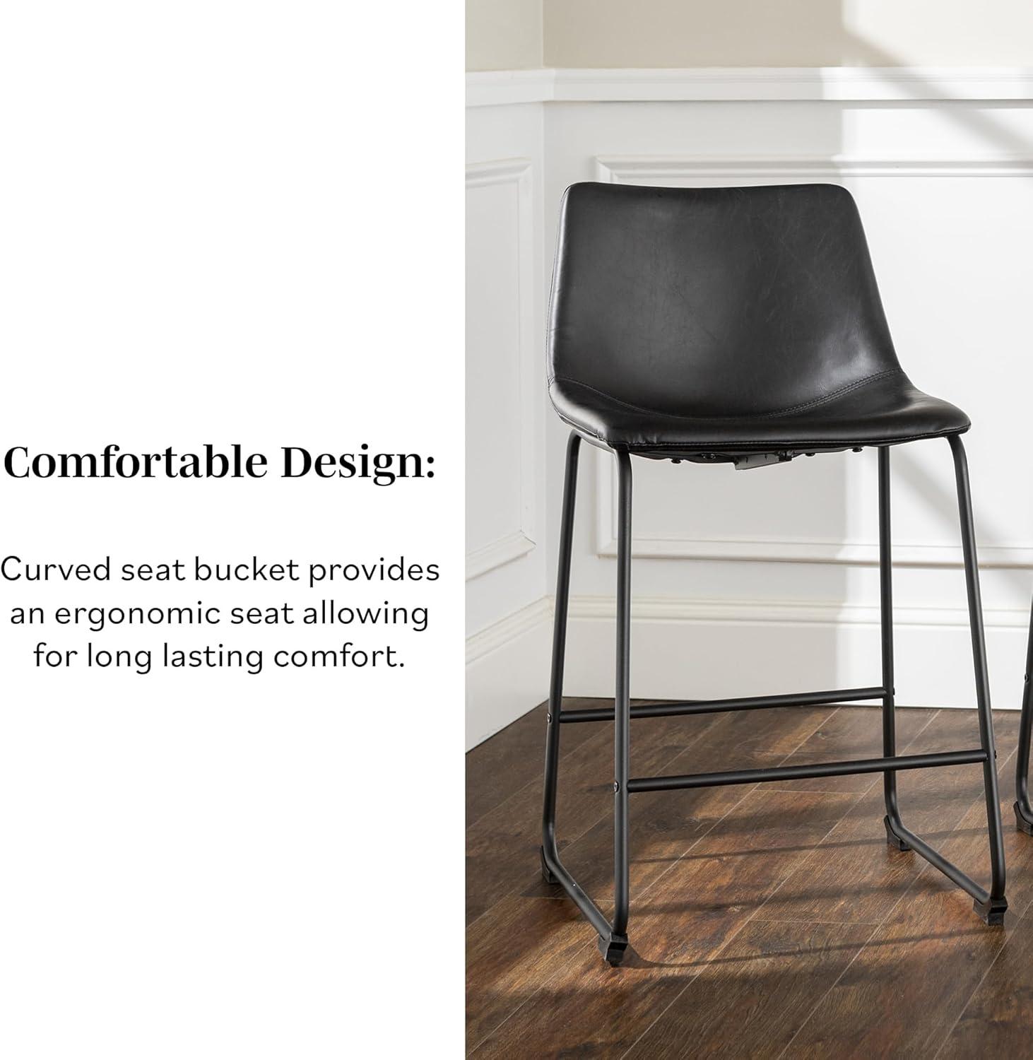 imageWalker Edison Xuma Modern Faux Leather Armless Low Back Counter Stool Set of 2 Whiskey BrownUrban Black