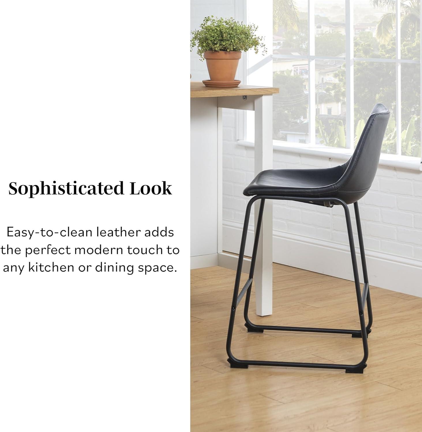 imageWalker Edison Xuma Modern Faux Leather Armless Low Back Counter Stool Set of 2 Whiskey BrownUrban Black