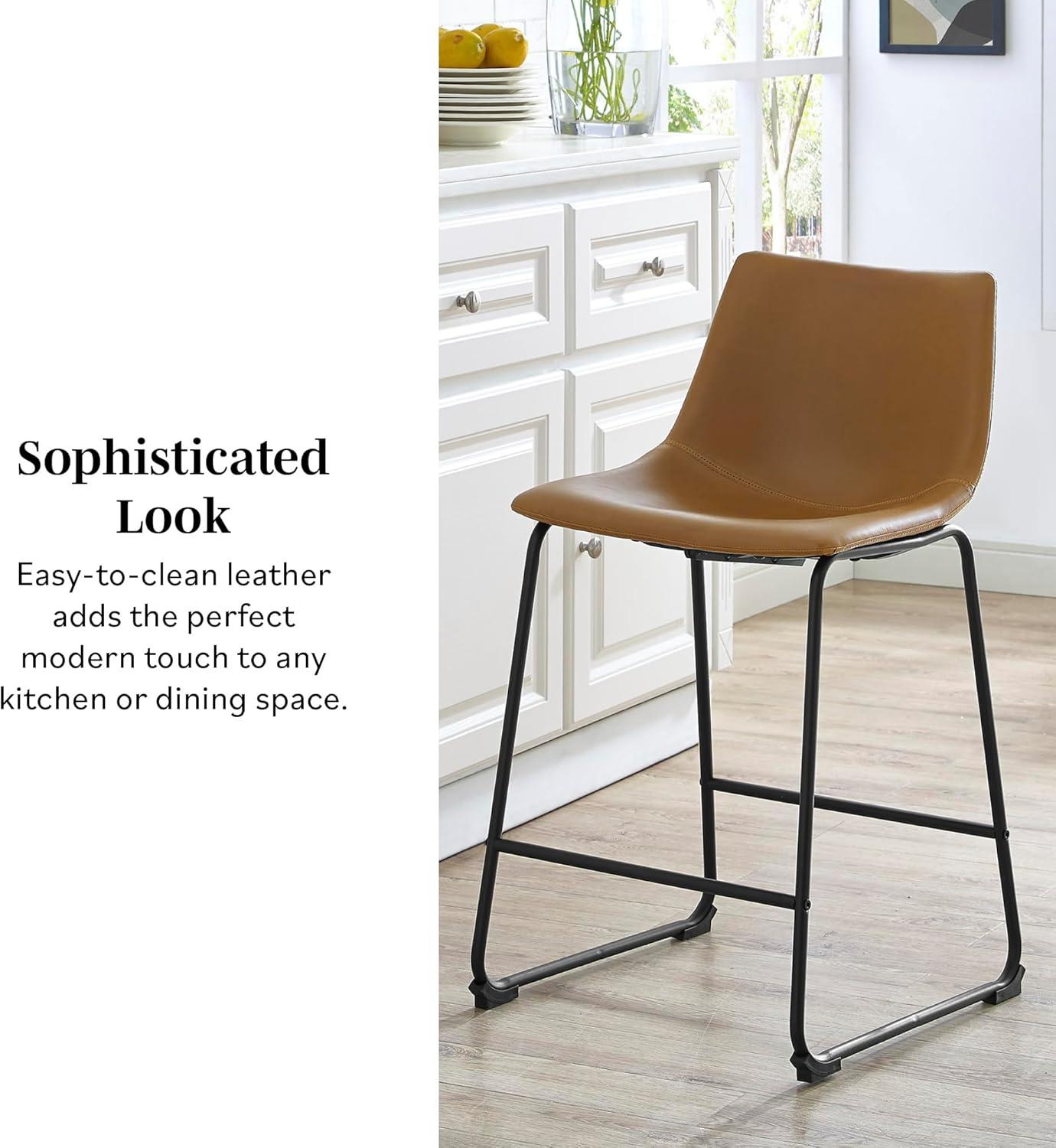 imageWalker Edison Xuma Modern Faux Leather Armless Low Back Counter Stool Set of 2 Whiskey BrownWhiskey Brown