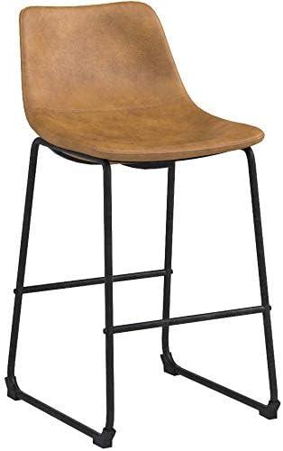 imageWalker Edison Xuma Modern Faux Leather Armless Low Back Counter Stool Set of 2 Whiskey BrownWhiskey Brown