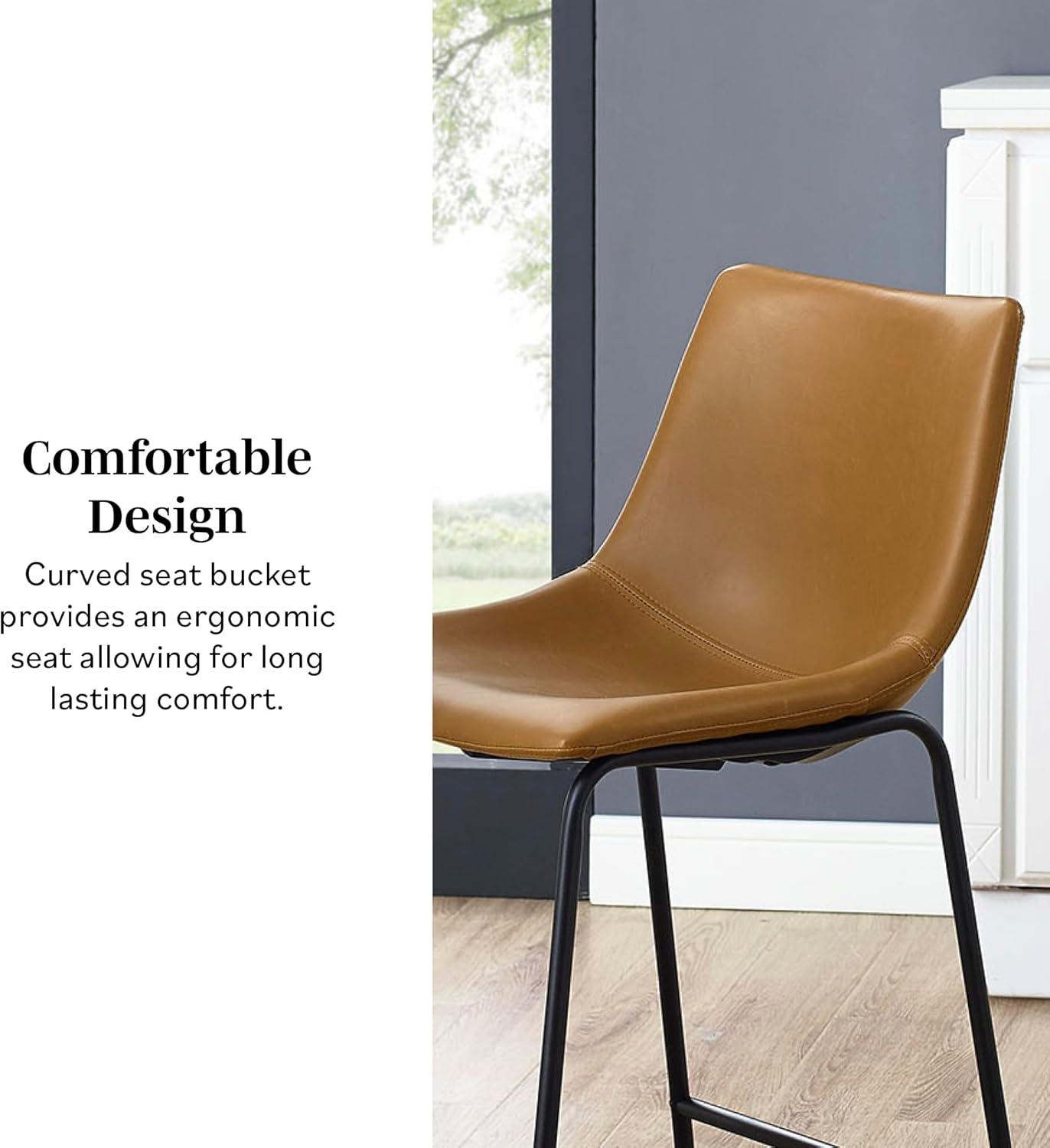 imageWalker Edison Xuma Modern Faux Leather Armless Low Back Counter Stool Set of 2 Whiskey BrownWhiskey Brown