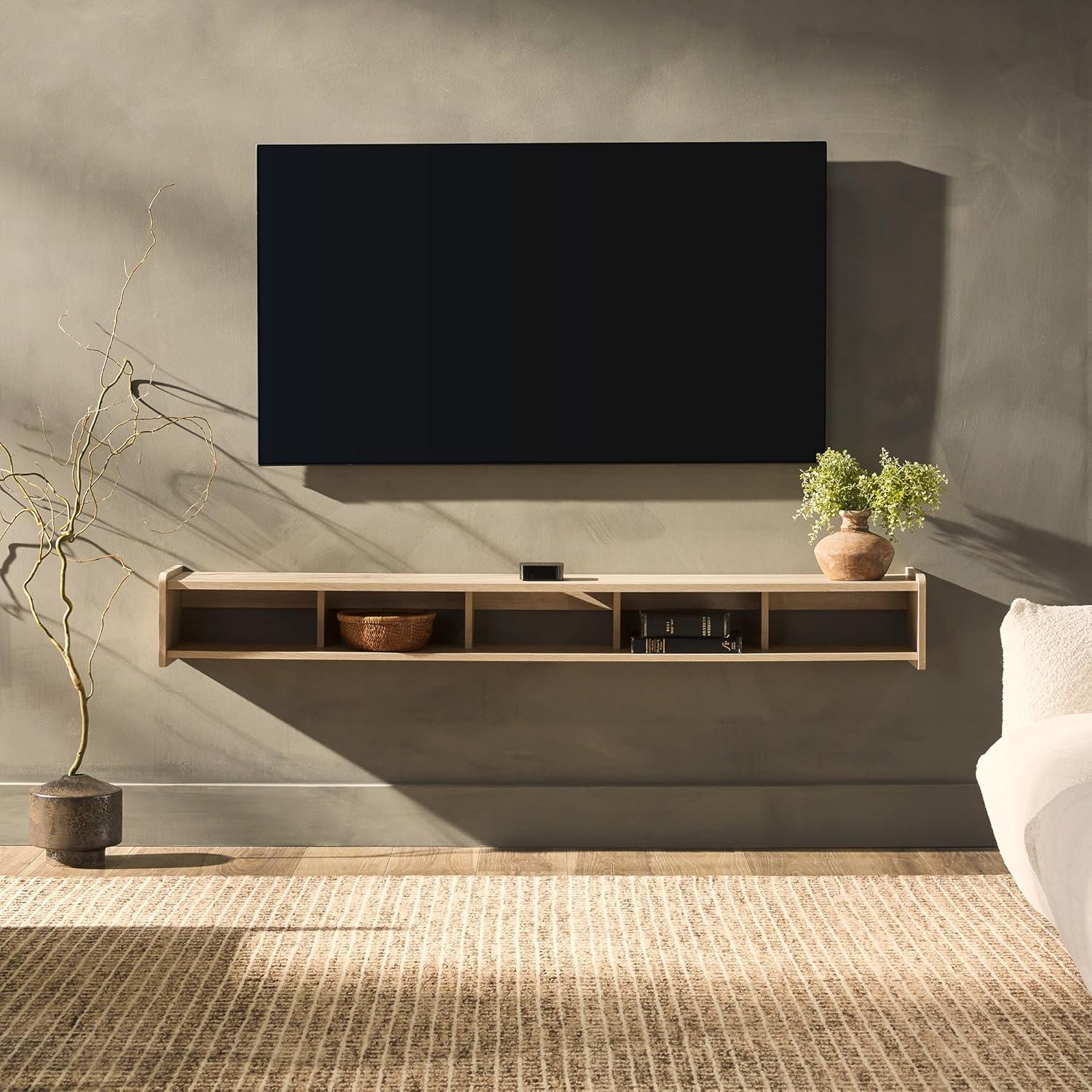 imageWalker Edison Zee Modern Floating Mounted Minimalist Stand for TVs up to 70 Inches 65 Inch Coastal OakCoastal Oak