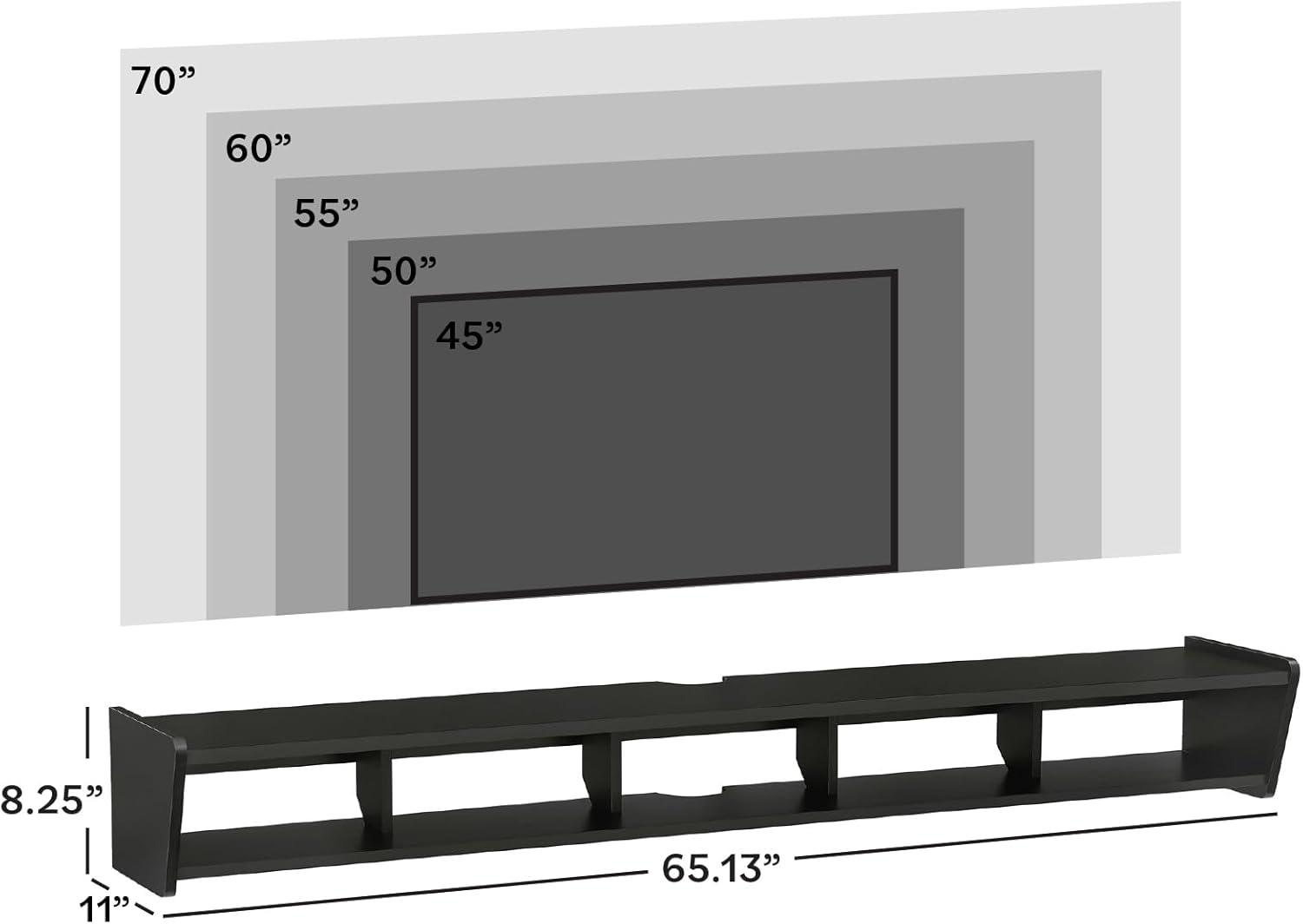 imageWalker Edison Zee Modern Floating Mounted Minimalist Stand for TVs up to 70 Inches 65 Inch Coastal OakSolid Black