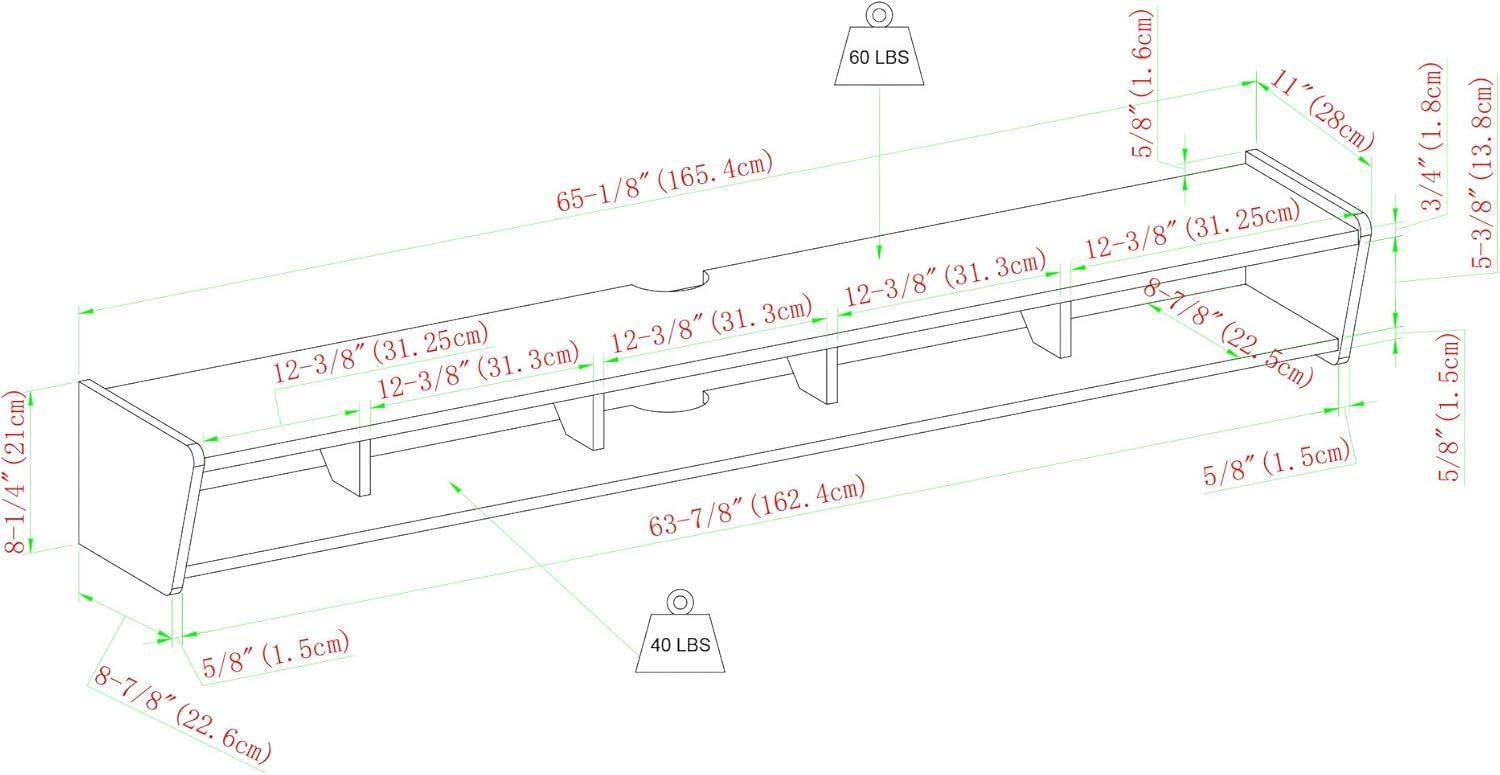 imageWalker Edison Zee Modern Floating Mounted Minimalist Stand for TVs up to 70 Inches 65 Inch Coastal OakSolid Black