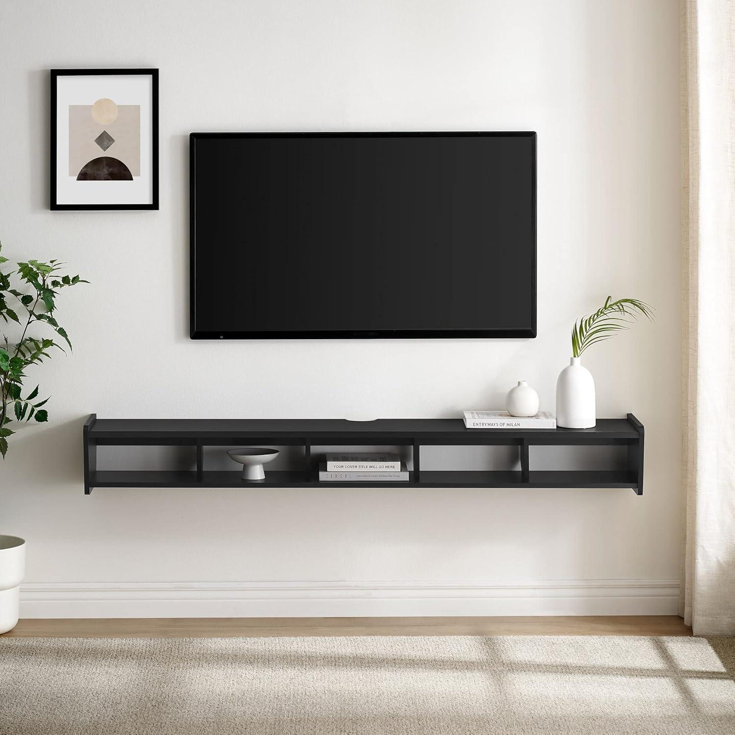 imageWalker Edison Zee Modern Floating Mounted Minimalist Stand for TVs up to 70 Inches 65 Inch Coastal OakSolid Black