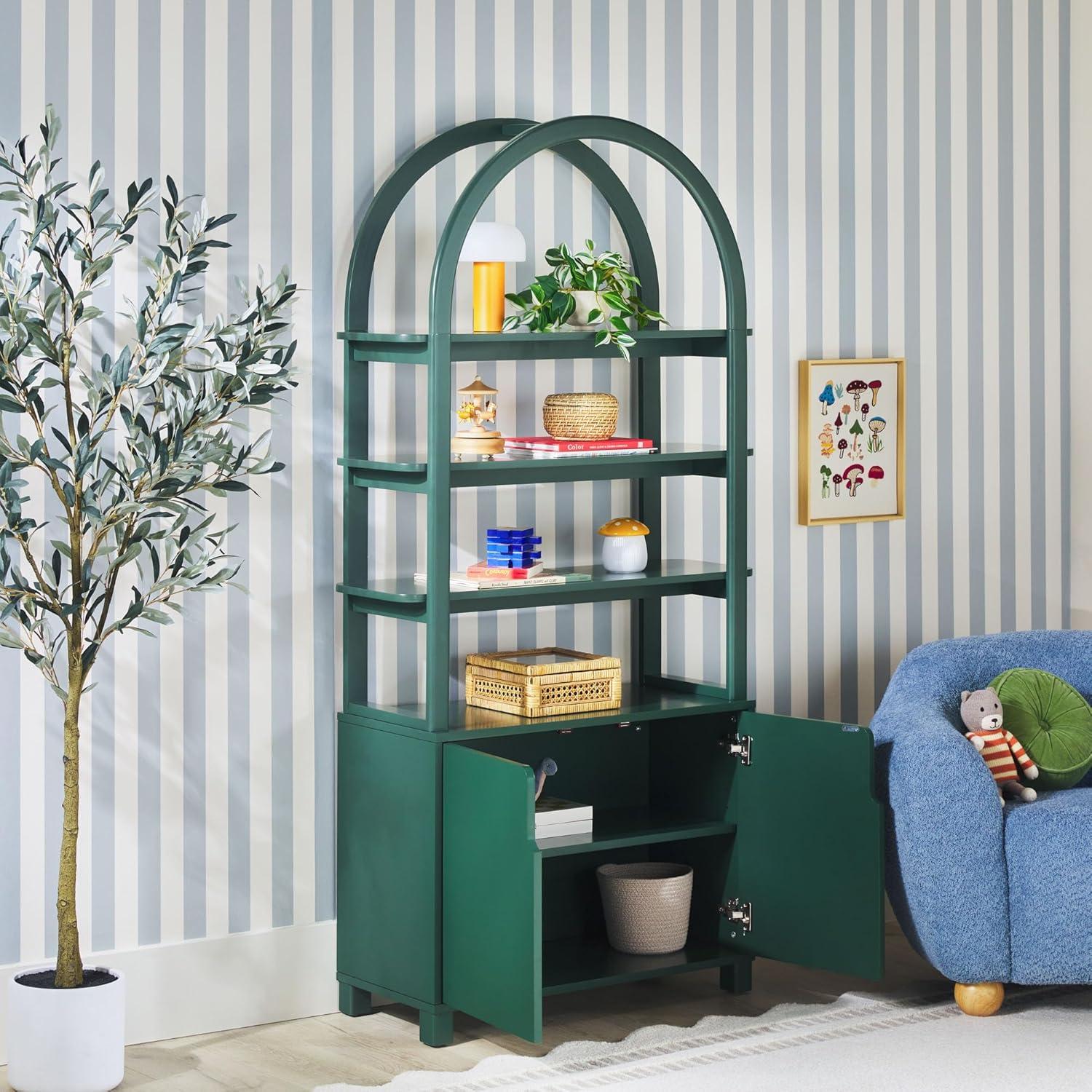 imageWalker Edison Zoey Modern Arched Wood Open Bookcase 72 Inch WhiteGreen