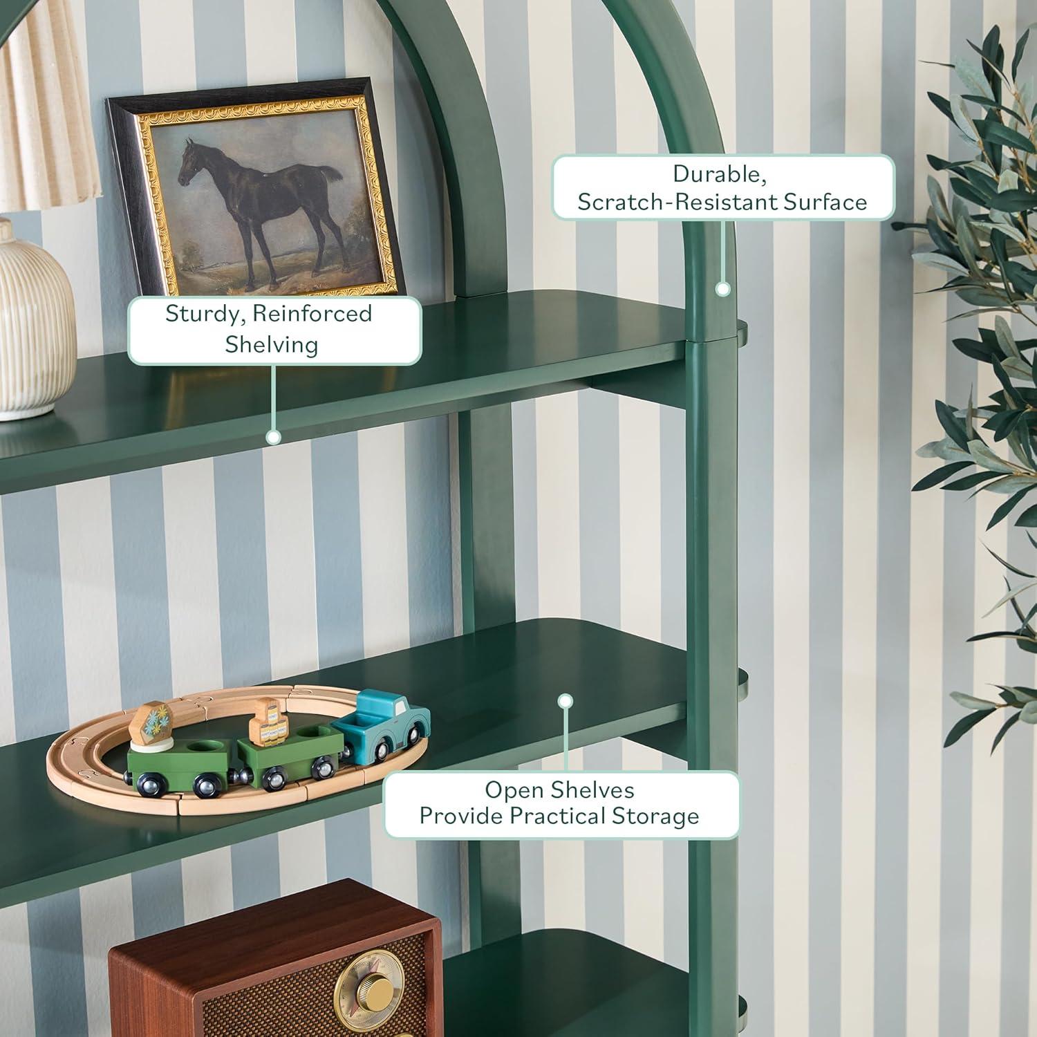 imageWalker Edison Zoey Modern Arched Wood Open Bookcase 72 Inch WhiteGreen