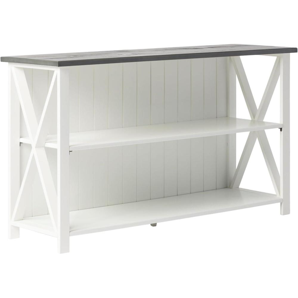 imageWalker Edison 2 Tier Modern Farmhouse Wood Bookcase Bookshelf Storage Home Office Storage Cabinet 52 Inch WhiteWhiteGrey Wash