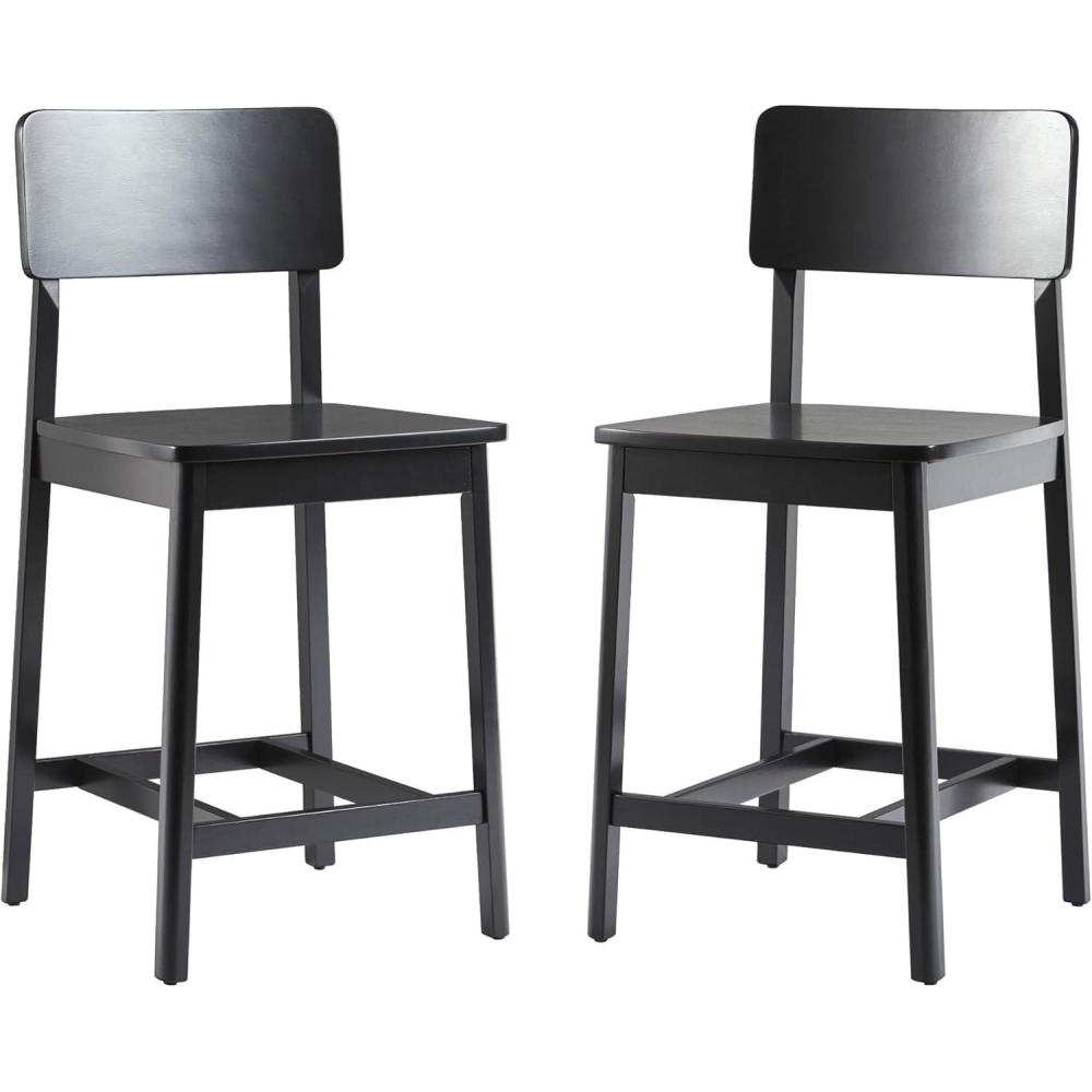 imageWalker Edison 2Piece Minimalist Solid Wood Counter Stool Set of 2 BlackBlack