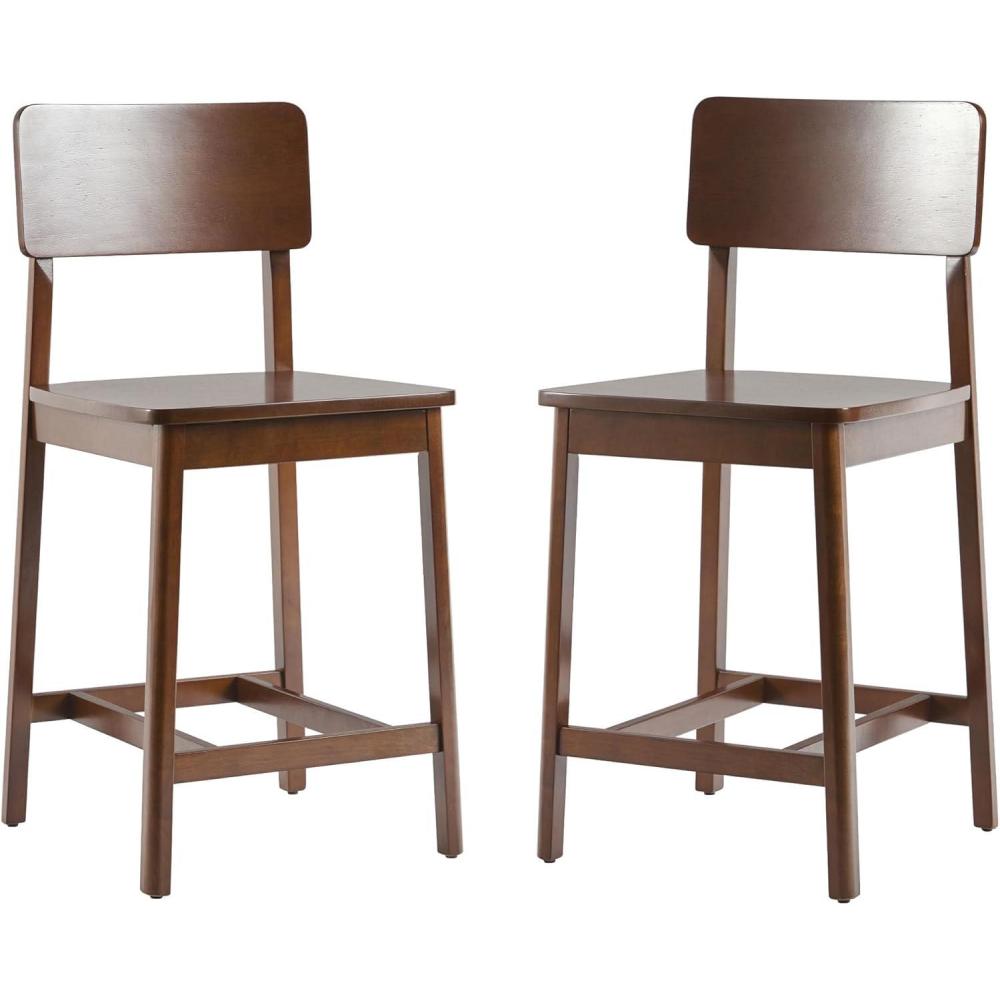 imageWalker Edison 2Piece Minimalist Solid Wood Counter Stool Set of 2 BlackWalnut