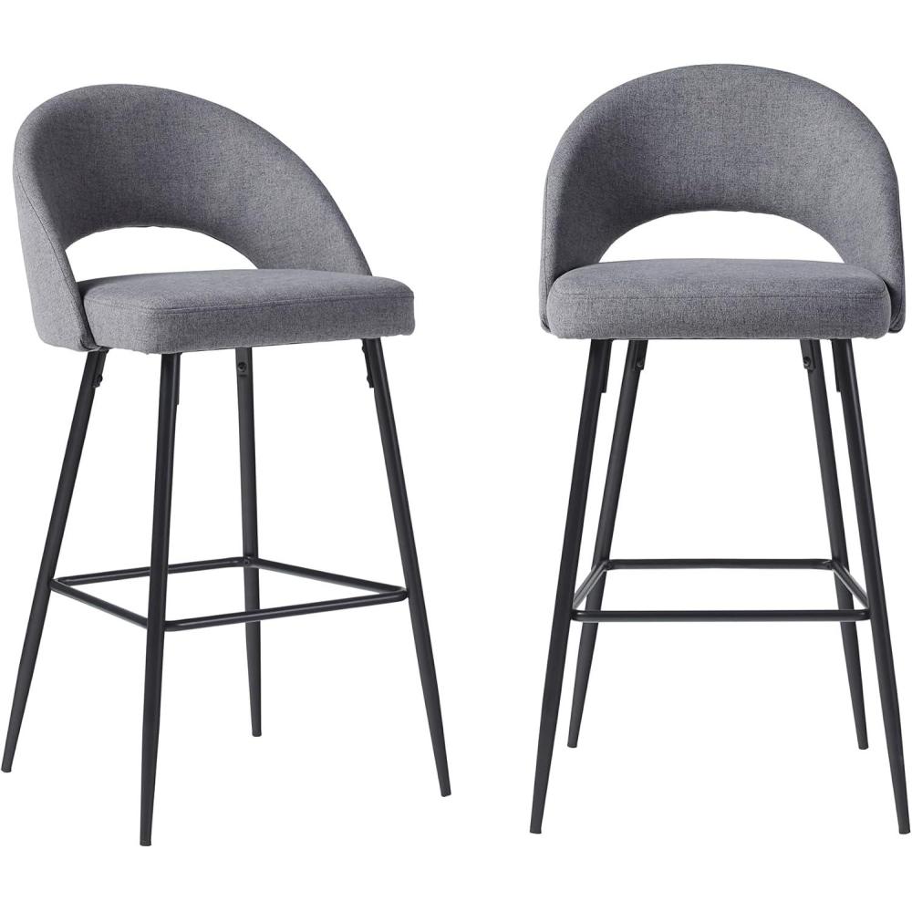 imageWalker Edison 2Piece Modern MetalFrame Upholstered Barstool Set of 2 CharcoalCharcoal