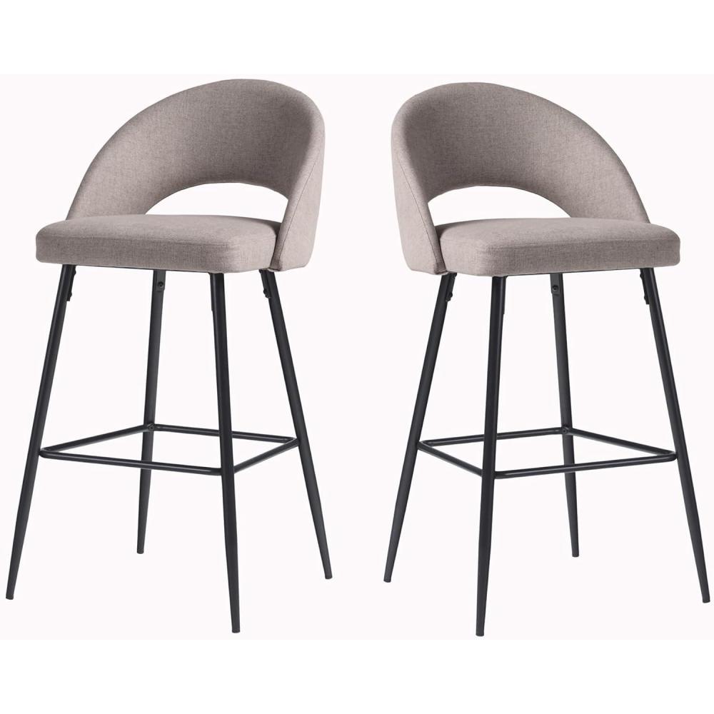 imageWalker Edison 2Piece Modern MetalFrame Upholstered Barstool Set of 2 CharcoalMushroom