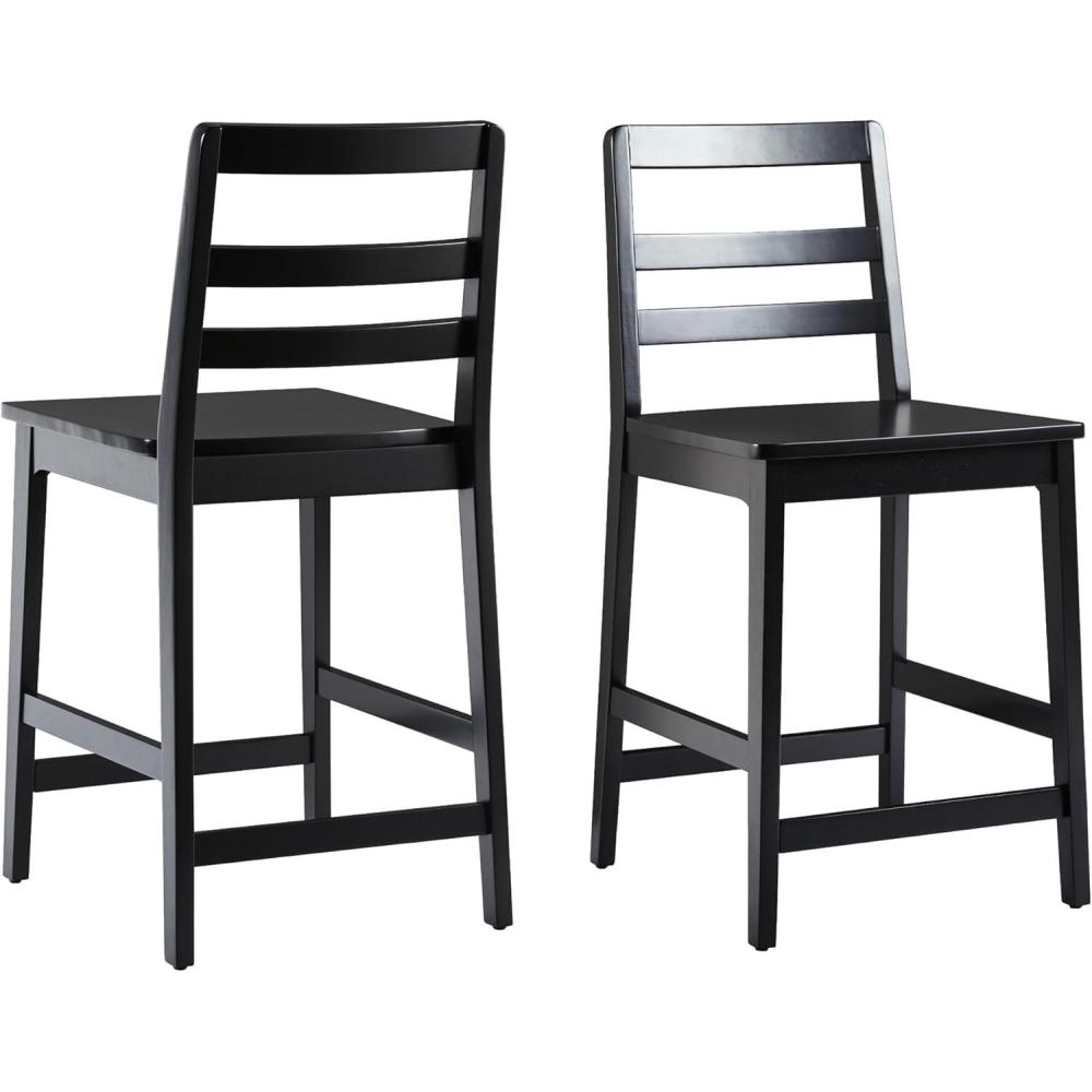 imageWalker Edison 2Piece Modern Solid Wood LadderBack Counter Stool Set of 2 WalnutBlack