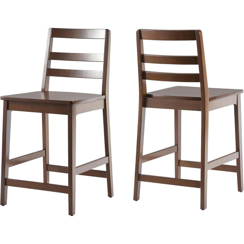 imageWalker Edison 2Piece Modern Solid Wood LadderBack Counter Stool Set of 2 WalnutWalnut