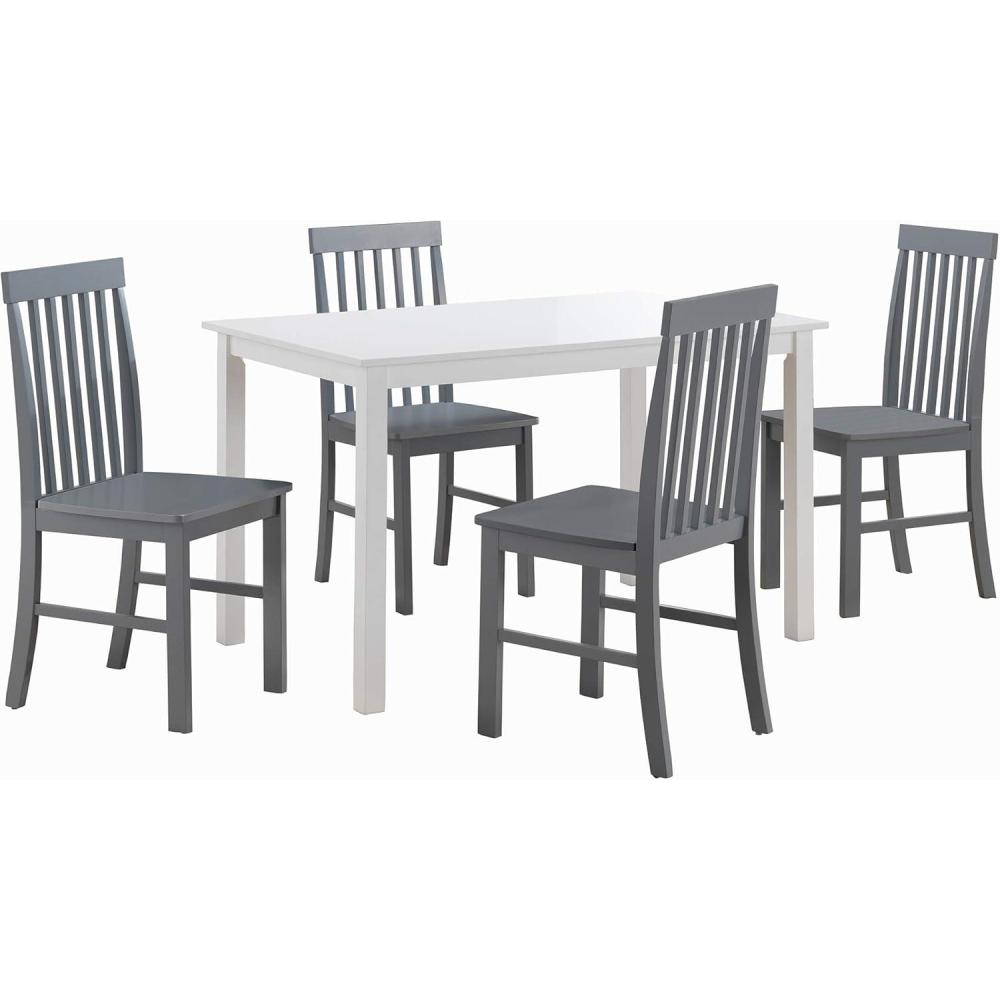 imageWalker Edison 4 Person Modern Farmhouse Wood Small Dining Table Dining Room Kitchen Table Set 4 Chairs Set 48 Inch White and Grey