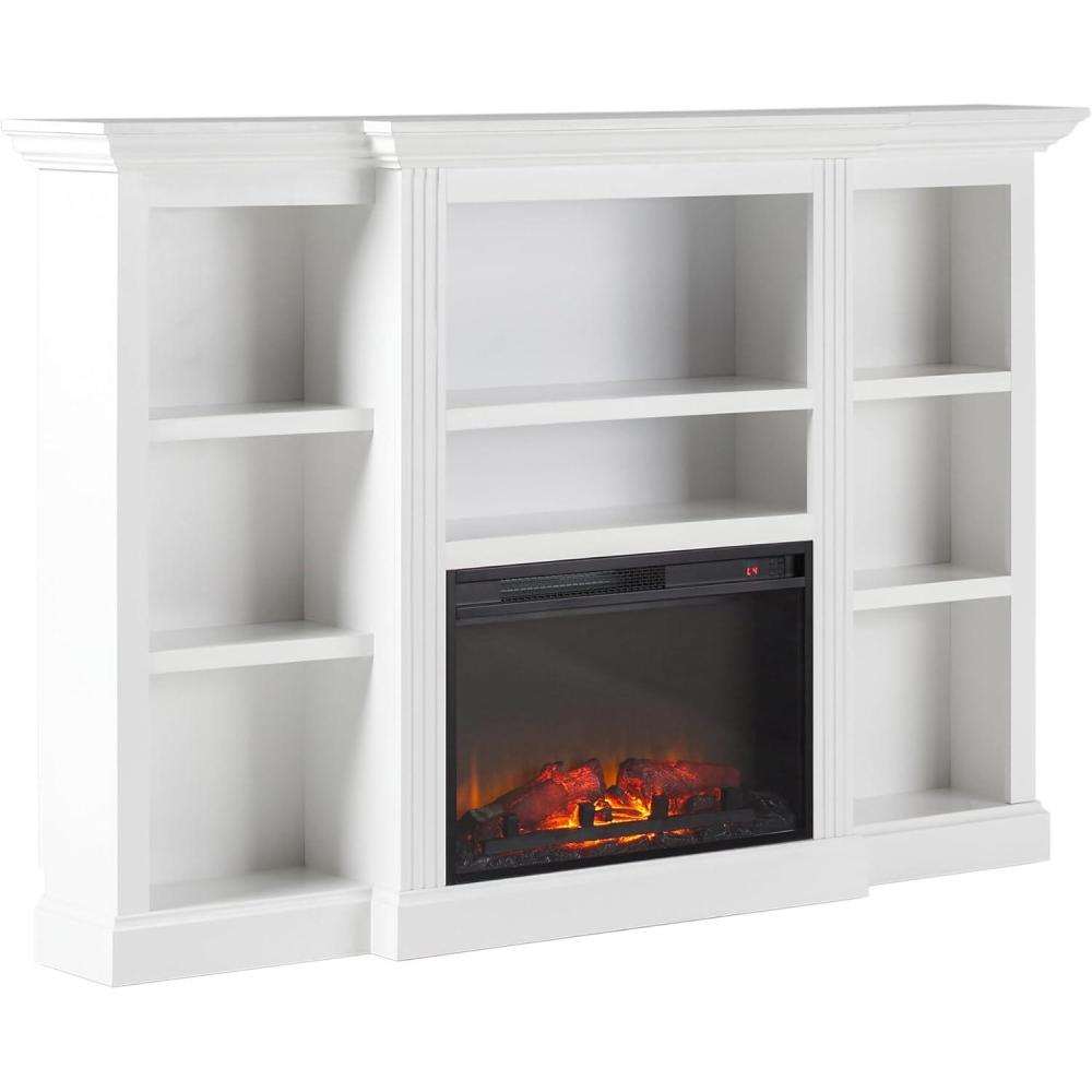 imageWalker Edison 70 Traditional Mantel Fireplace Freestanding Electric Fireplace with Shelves to Display Decor or Books Heats Rooms up to 1000 Square Feet 125quot D x 45quot H BrownWhite