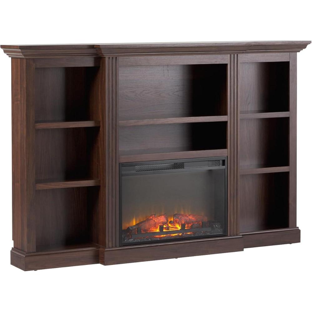 imageWalker Edison 70 Traditional Mantel Fireplace Freestanding Electric Fireplace with Shelves to Display Decor or Books Heats Rooms up to 1000 Square Feet 125quot D x 45quot H BrownBrown
