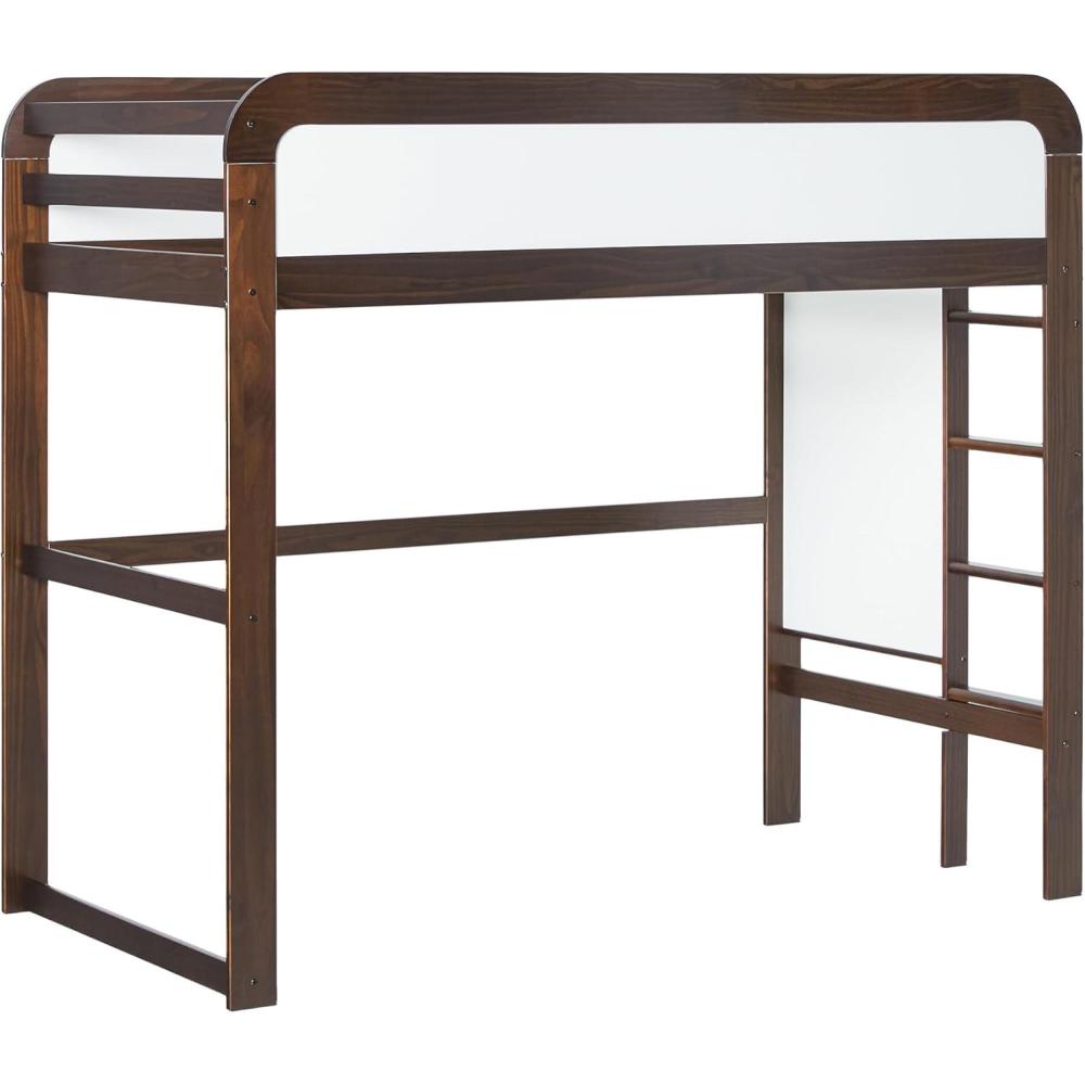 imageWalker Edison Adyn Kids Twin Solid Wood Loft Bed Builtin Ladder and White Board No Box Spring Required WalnutWalnut