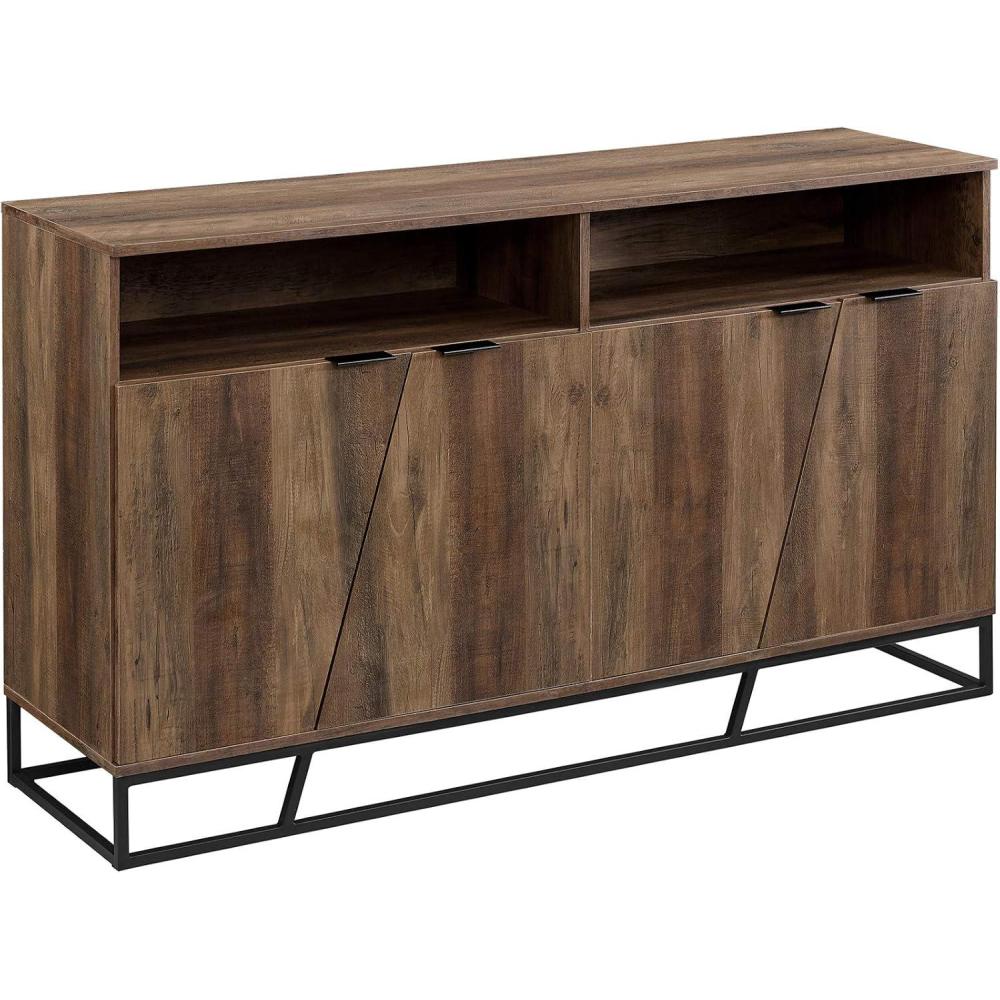 imageWalker Edison Angled Door CabinetSideboardBuffet with Open Shelf Storage 58 Rustic Oak
