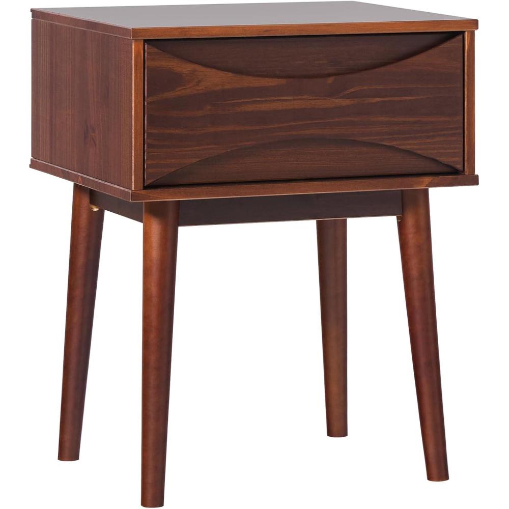 imageWalker Edison Atticus Solid Wood Retro 1Drawer Nightstand 25 Inch CaramelWalnut