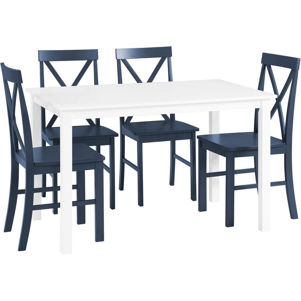 imageWalker Edison Bennet Bennett Farmhouse 5 Piece Table and X Back Chair Dining Set Set of 5 Navy Blue